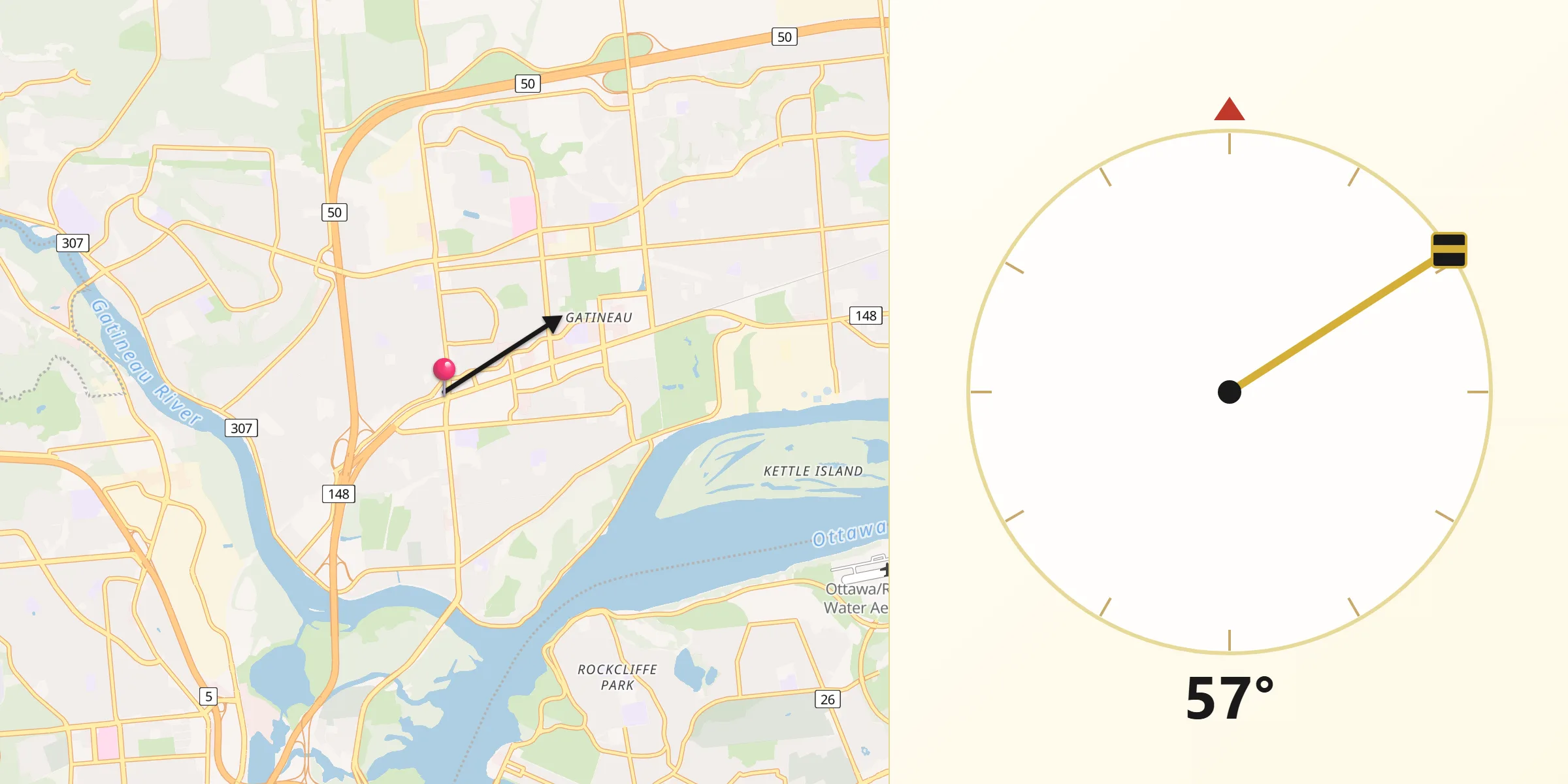 Qibla Direction from Gatineau