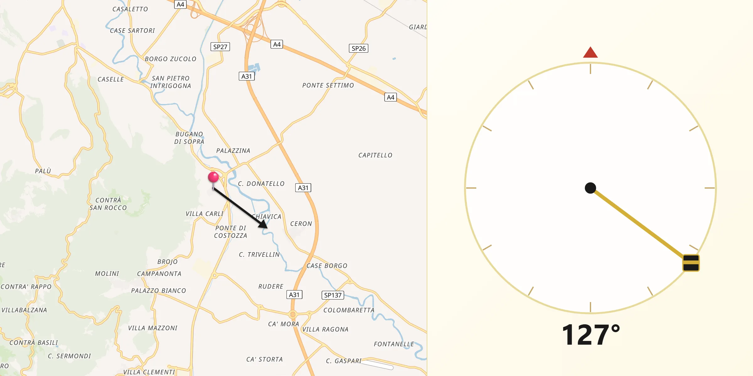 Direzione della Qibla da Longare