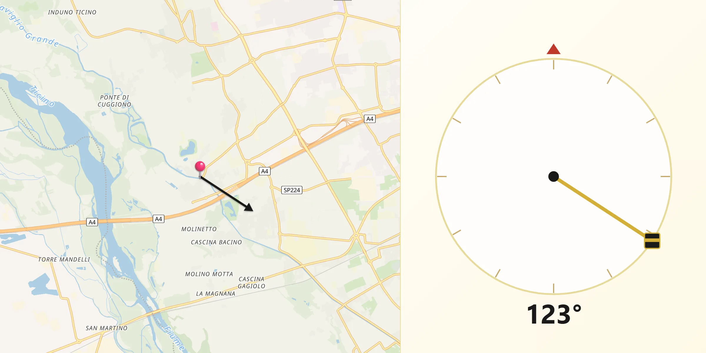 Direzione della Qibla da Bernate Ticino