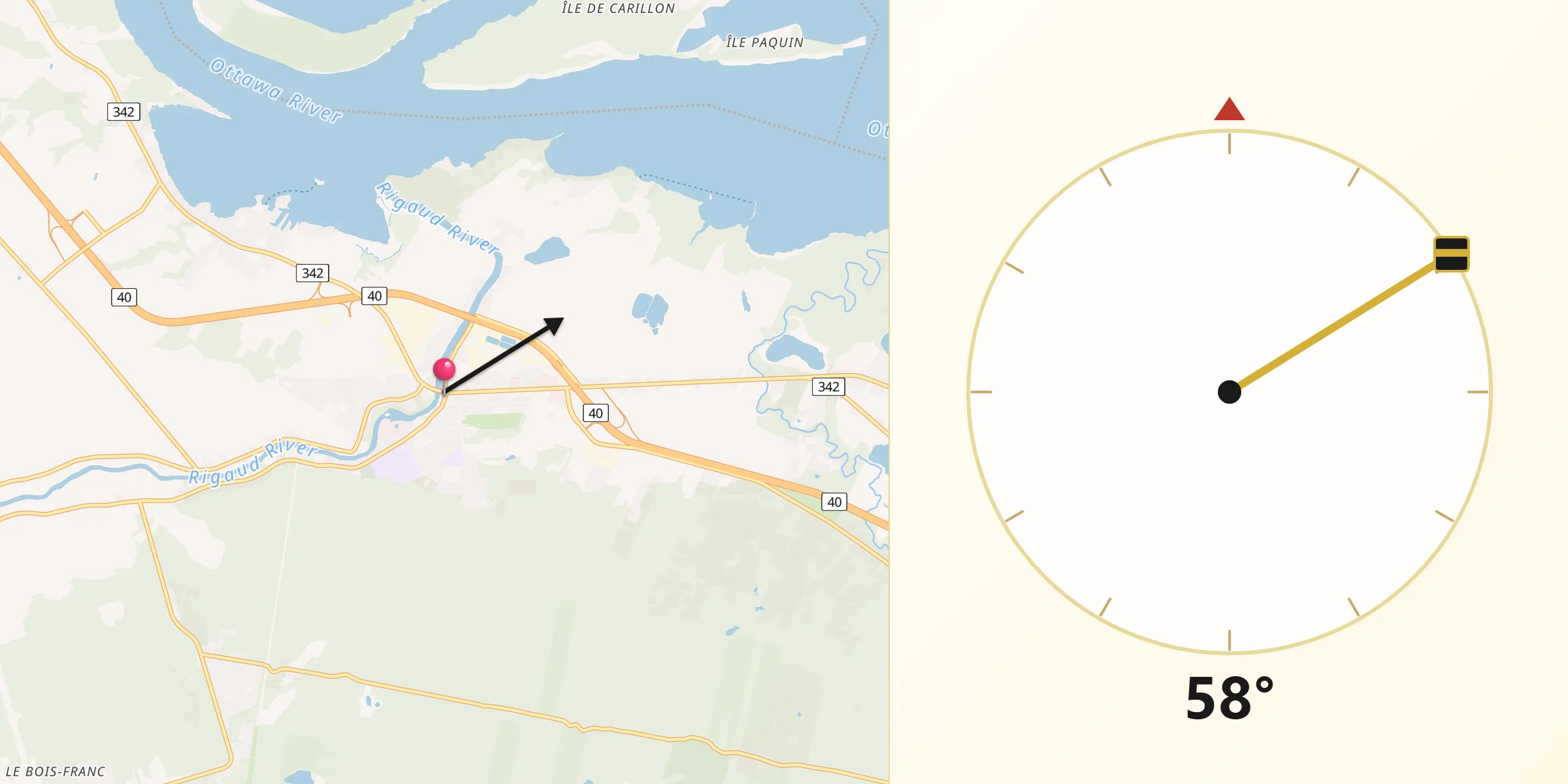 Qibla Direction from Rigaud