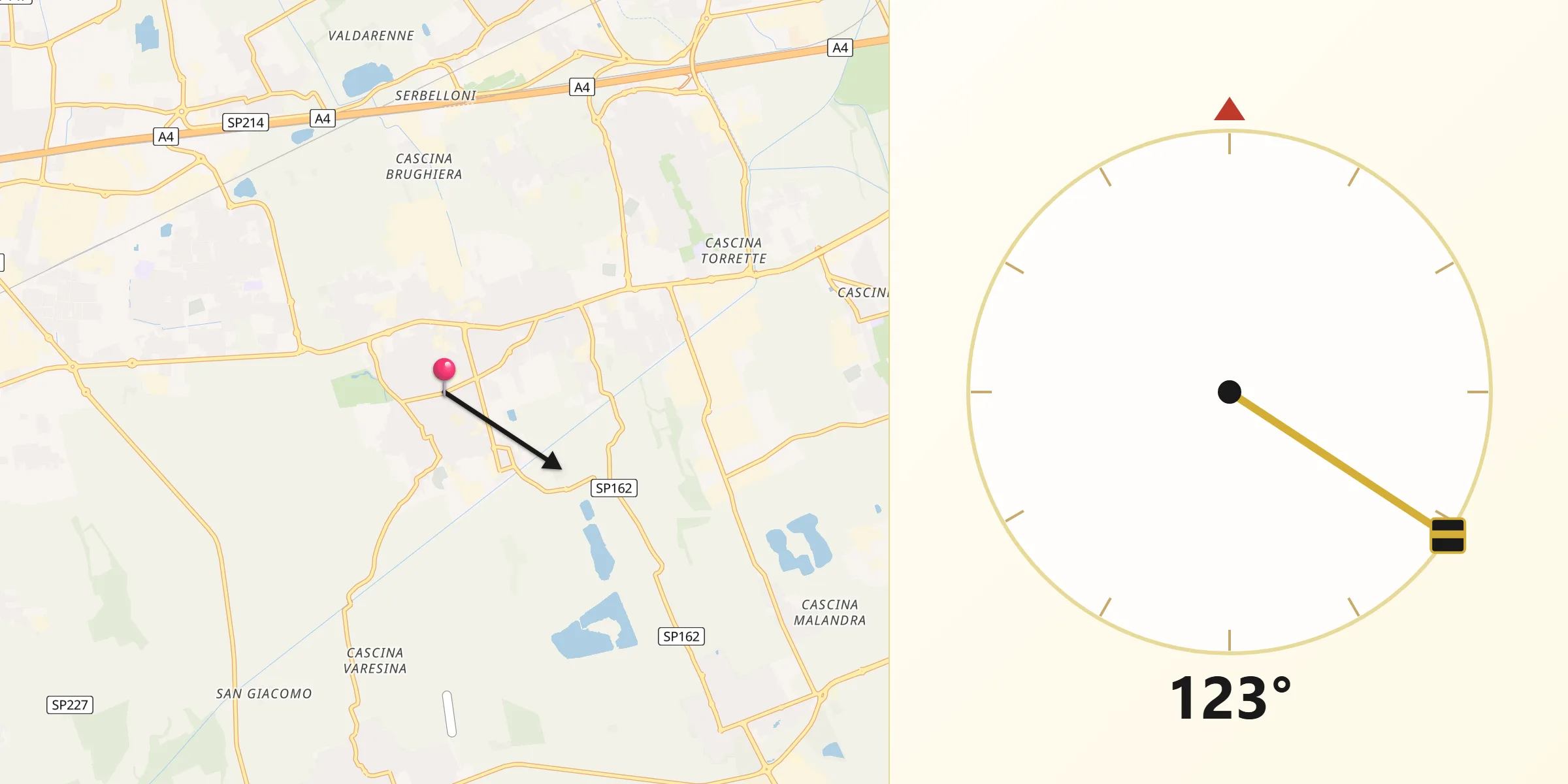 Direzione della Qibla da Bareggio