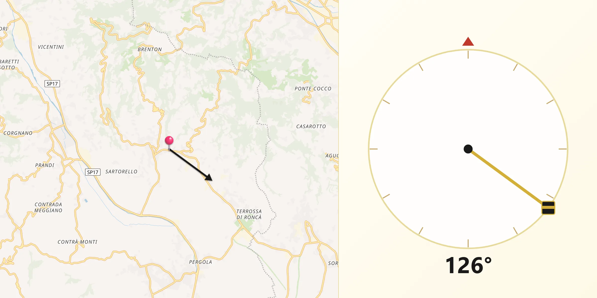 Direzione della Qibla da Roncà