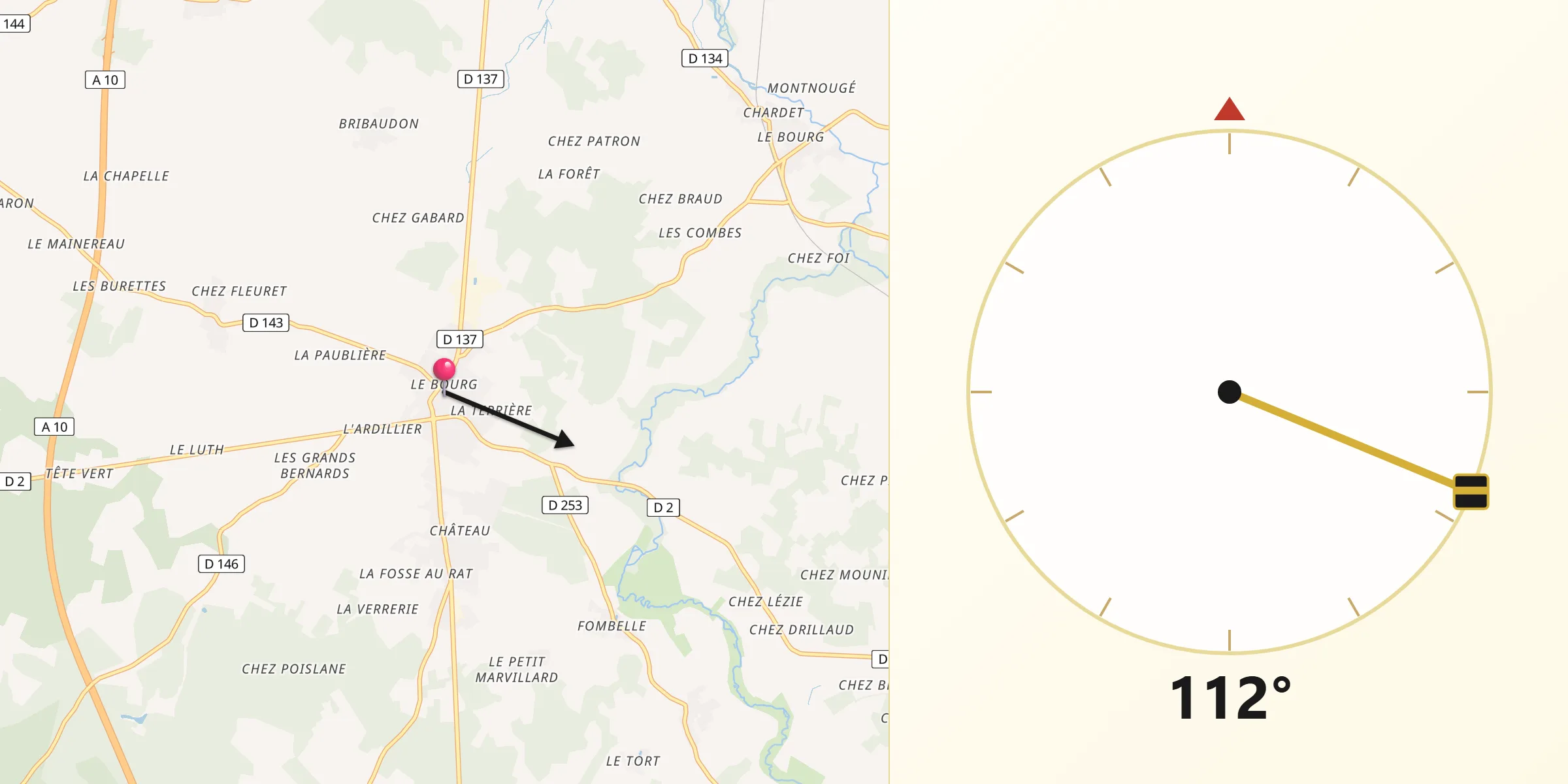 Direction vers la Qibla depuis Saint-Genis-de-Saintonge