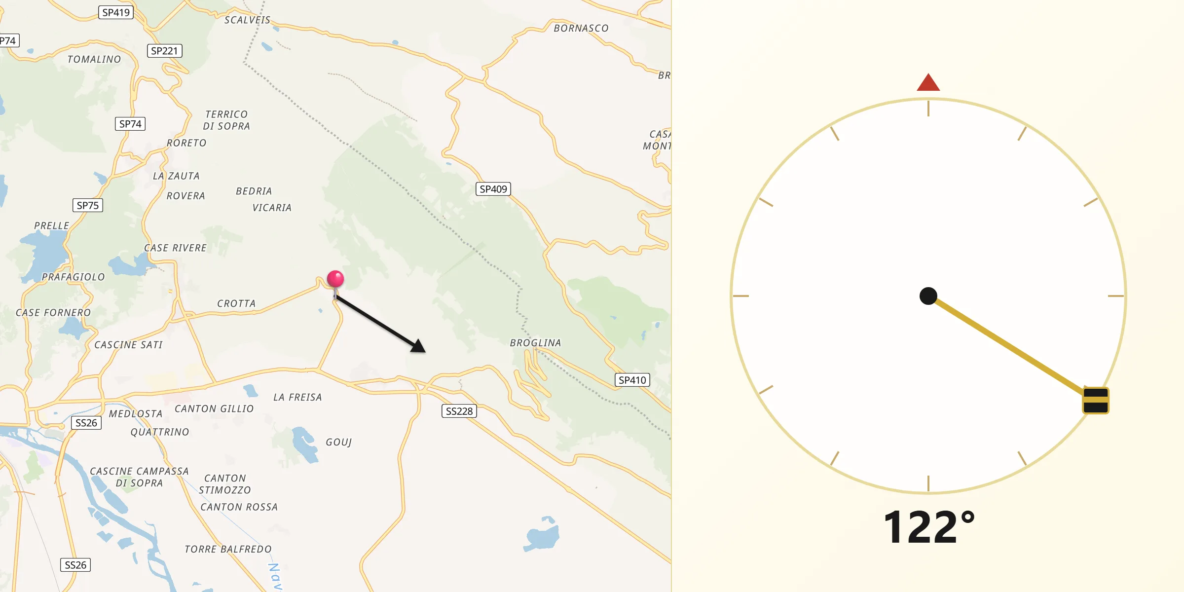 Direzione della Qibla da Burolo