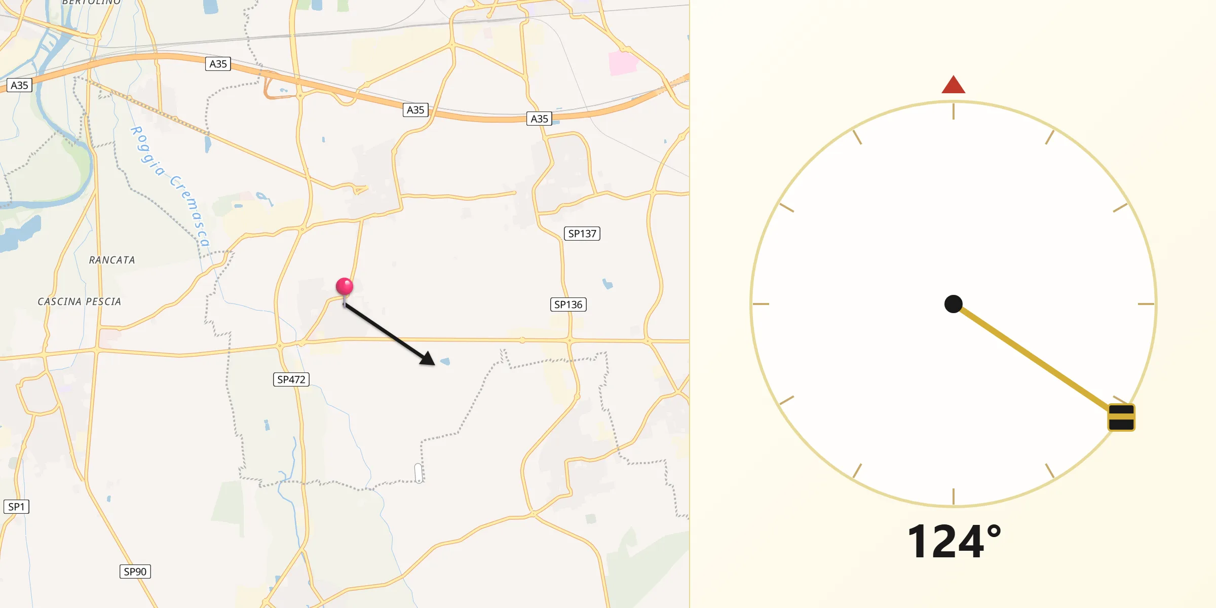 Direzione della Qibla da Arzago d'Adda