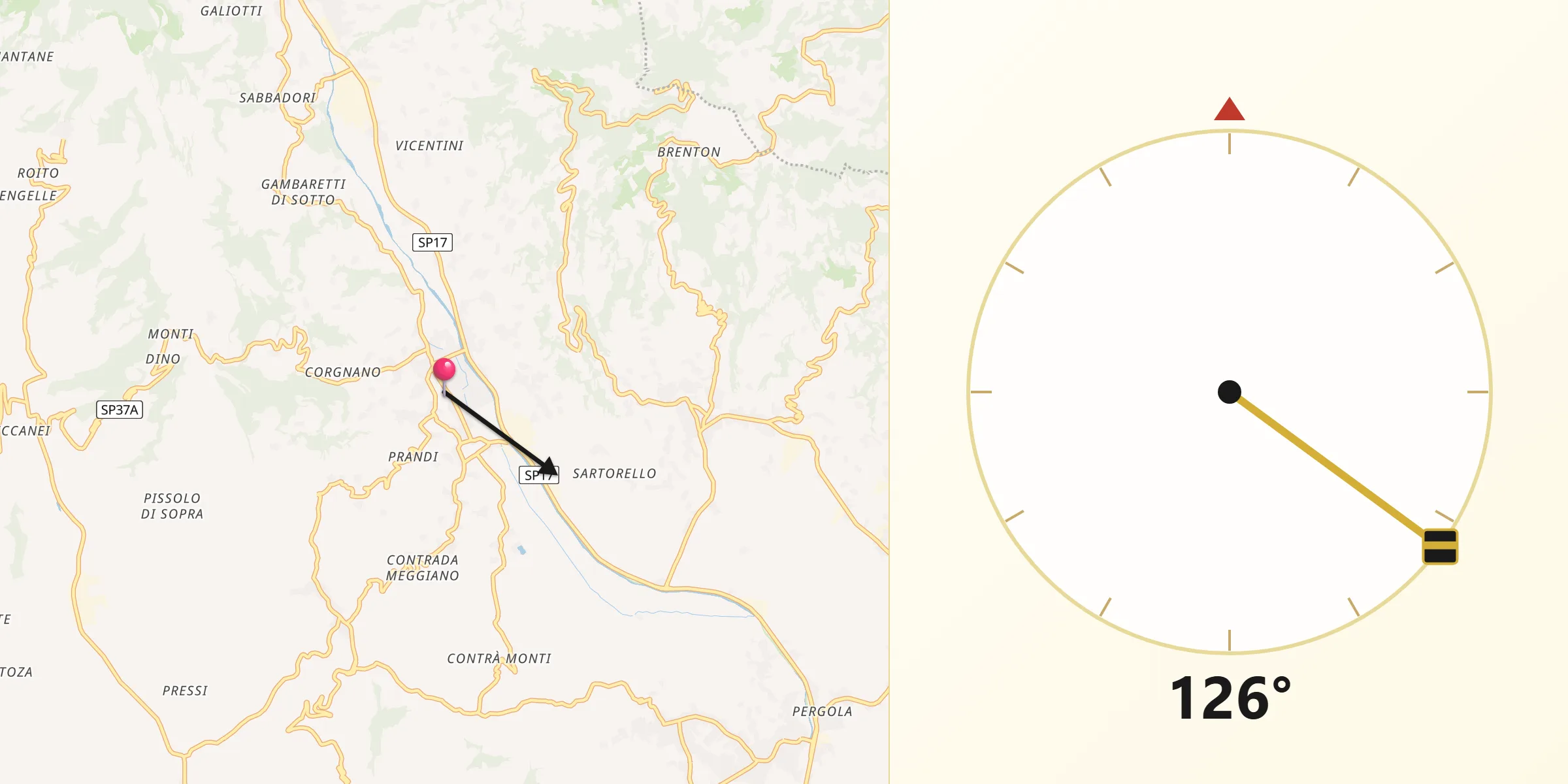 Direzione della Qibla da Montecchia di Crosara