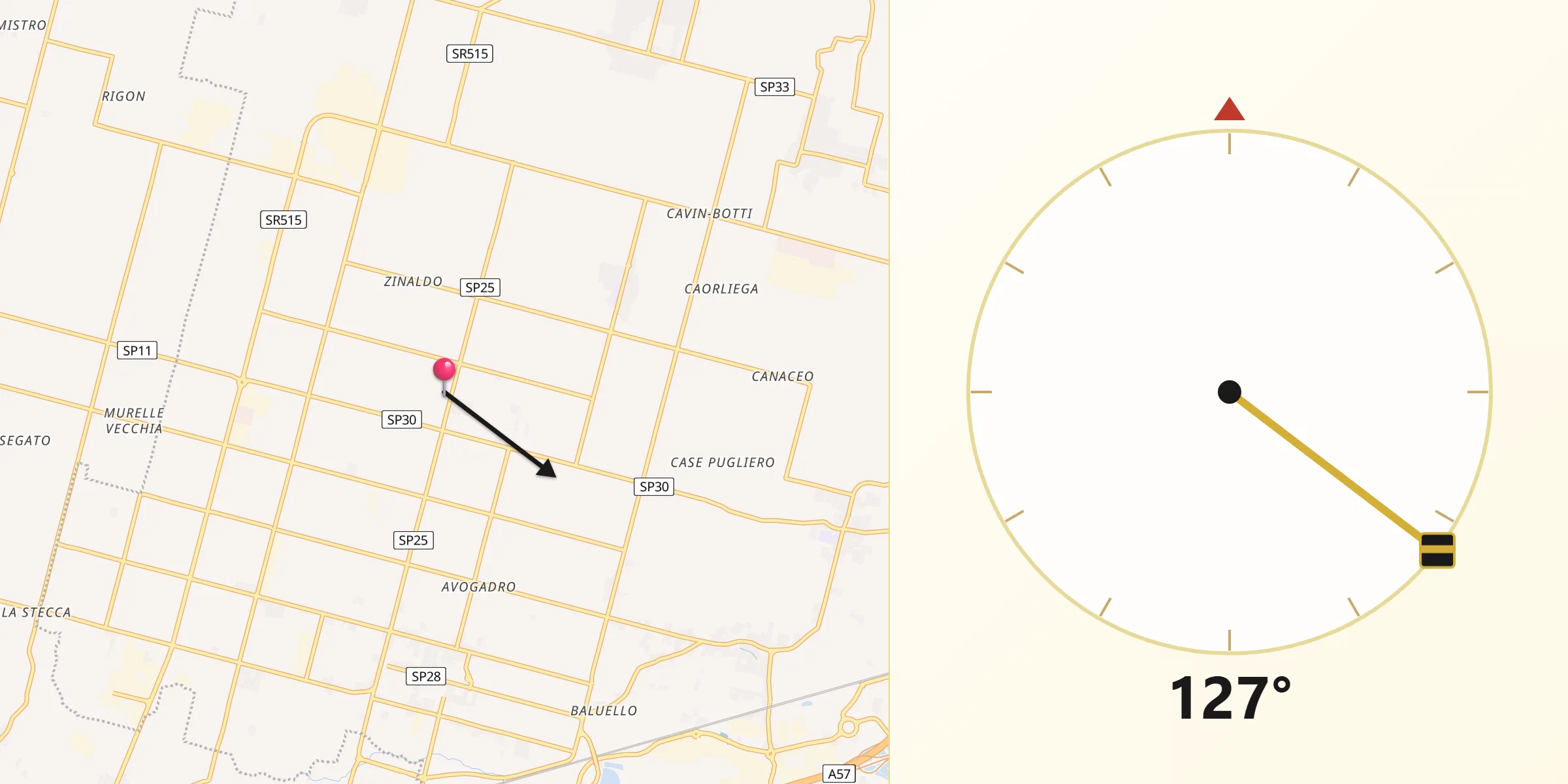 Direzione della Qibla da Caltana