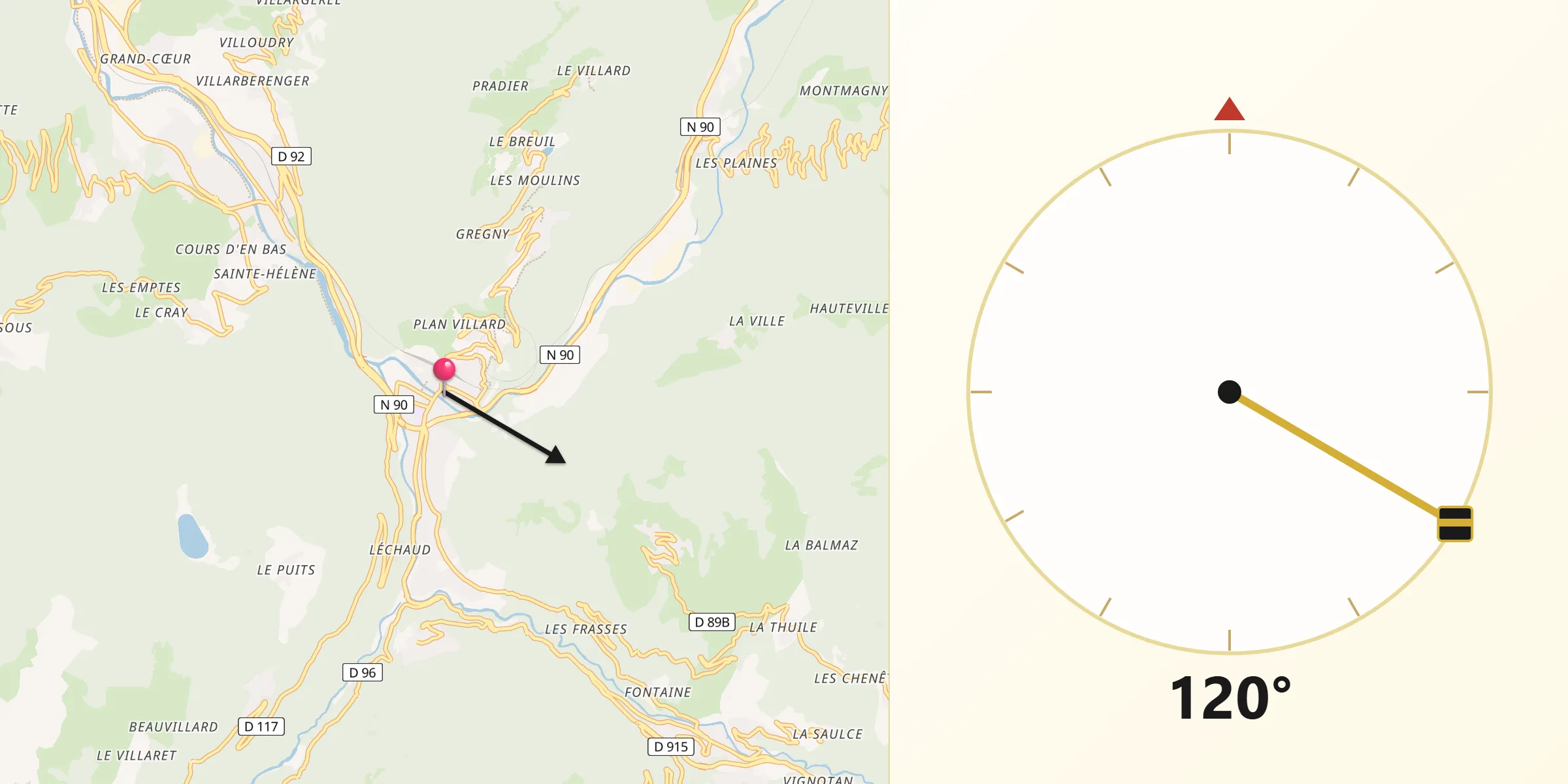 Direction vers la Qibla depuis Moutiers