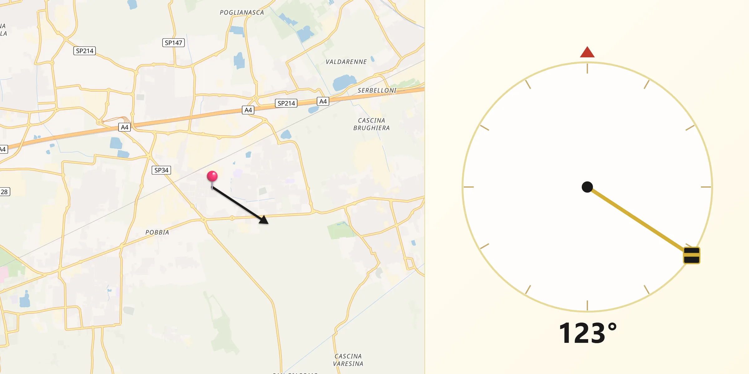 Direzione della Qibla da Vittuone