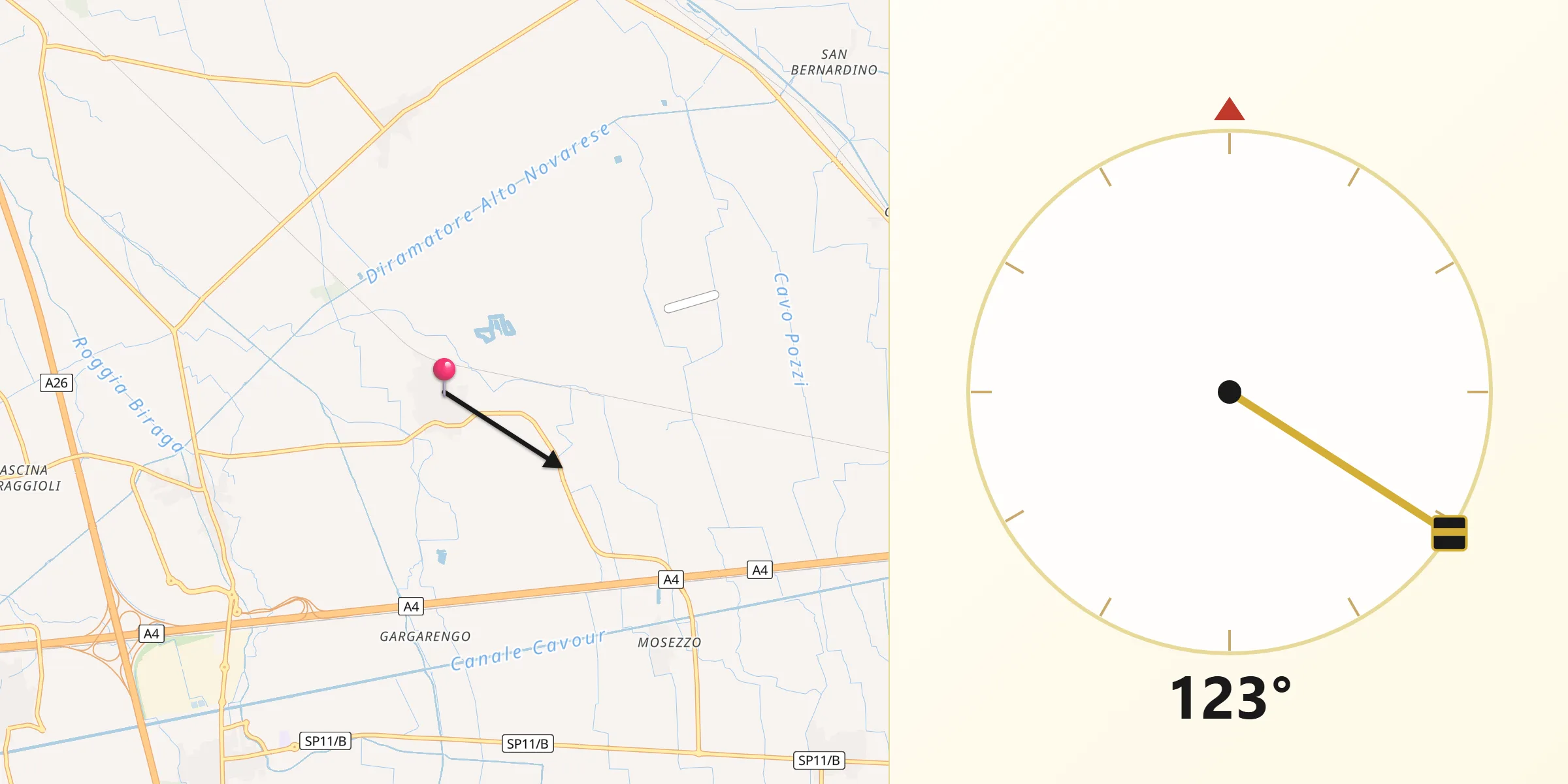 Direzione della Qibla da Casaleggio Novara