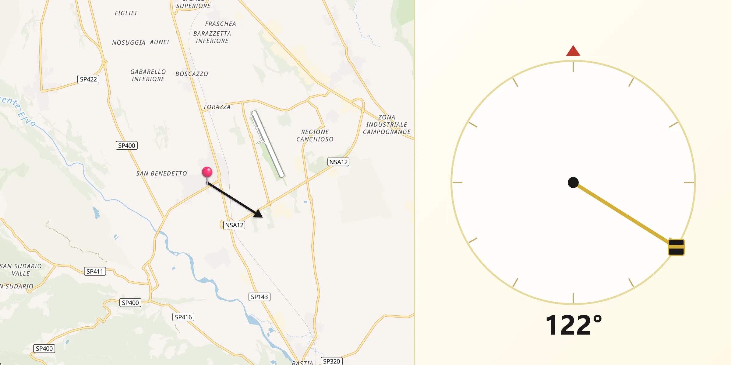 Direzione della Qibla da Vergnasco