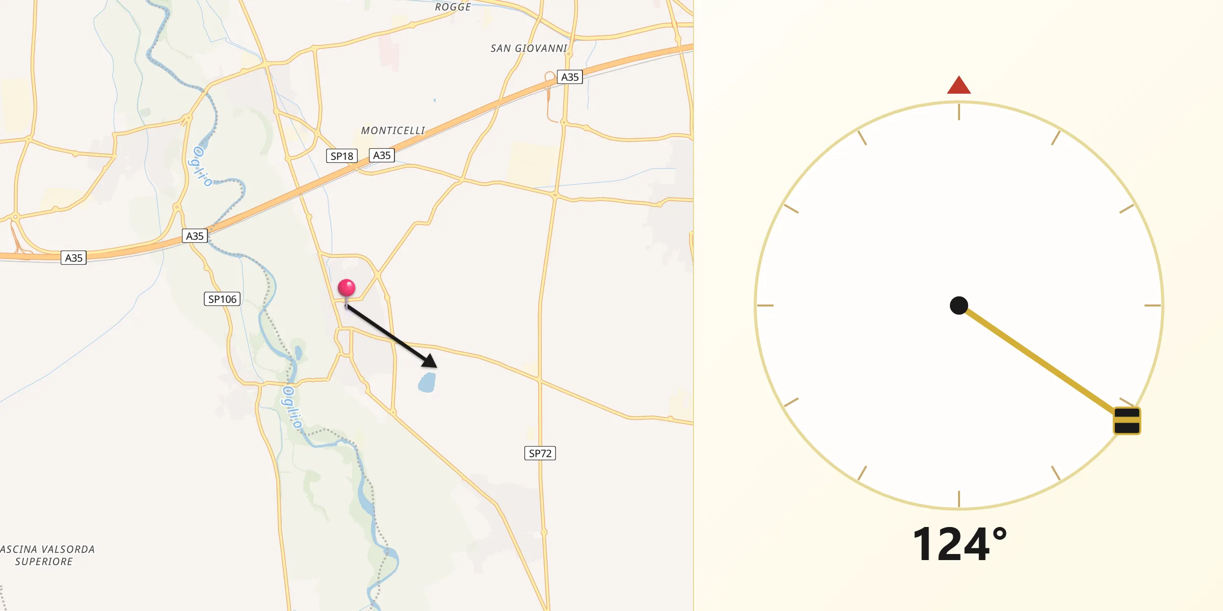 Direzione della Qibla da Rudiano