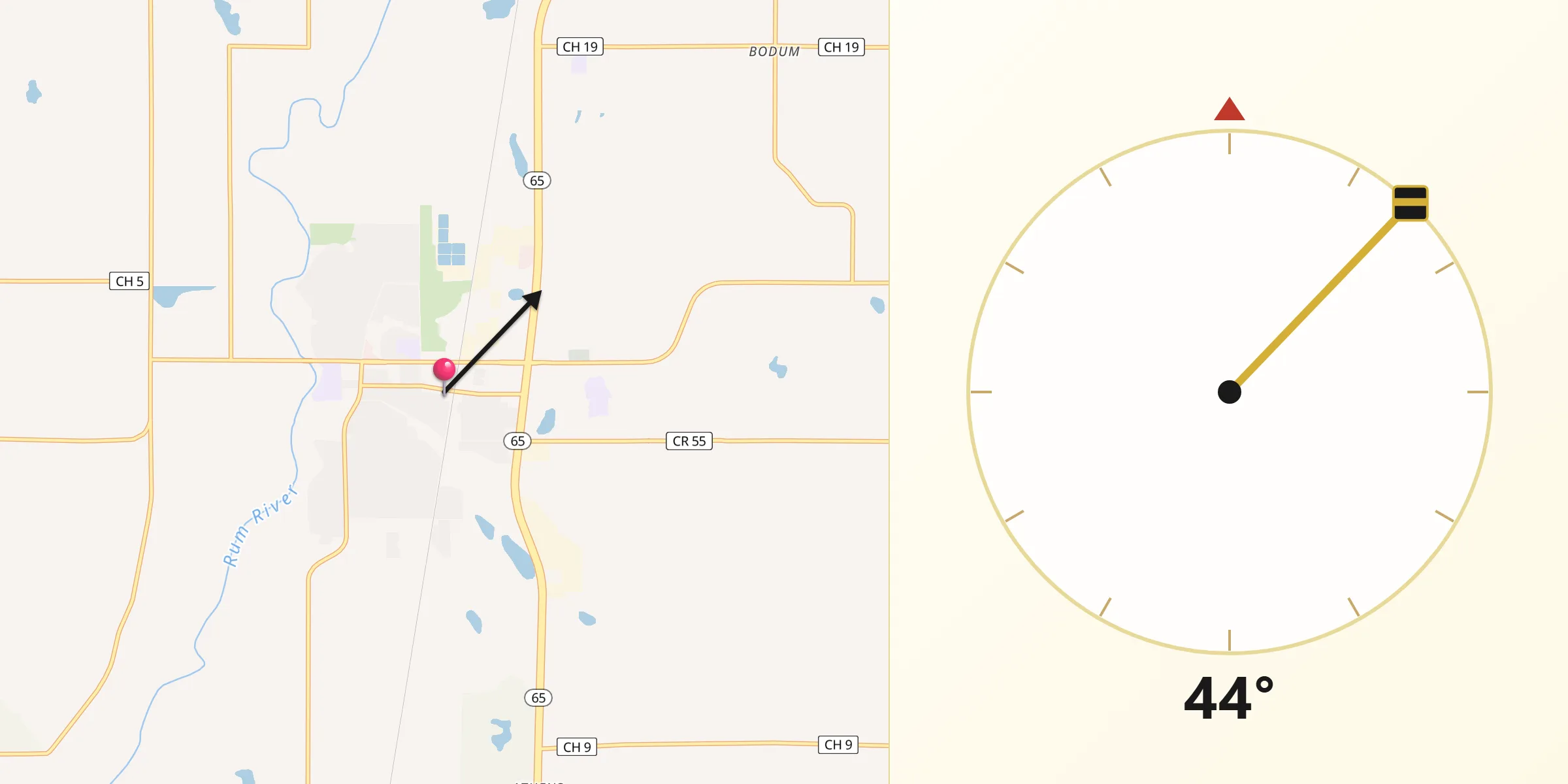 Qibla Direction from Isanti