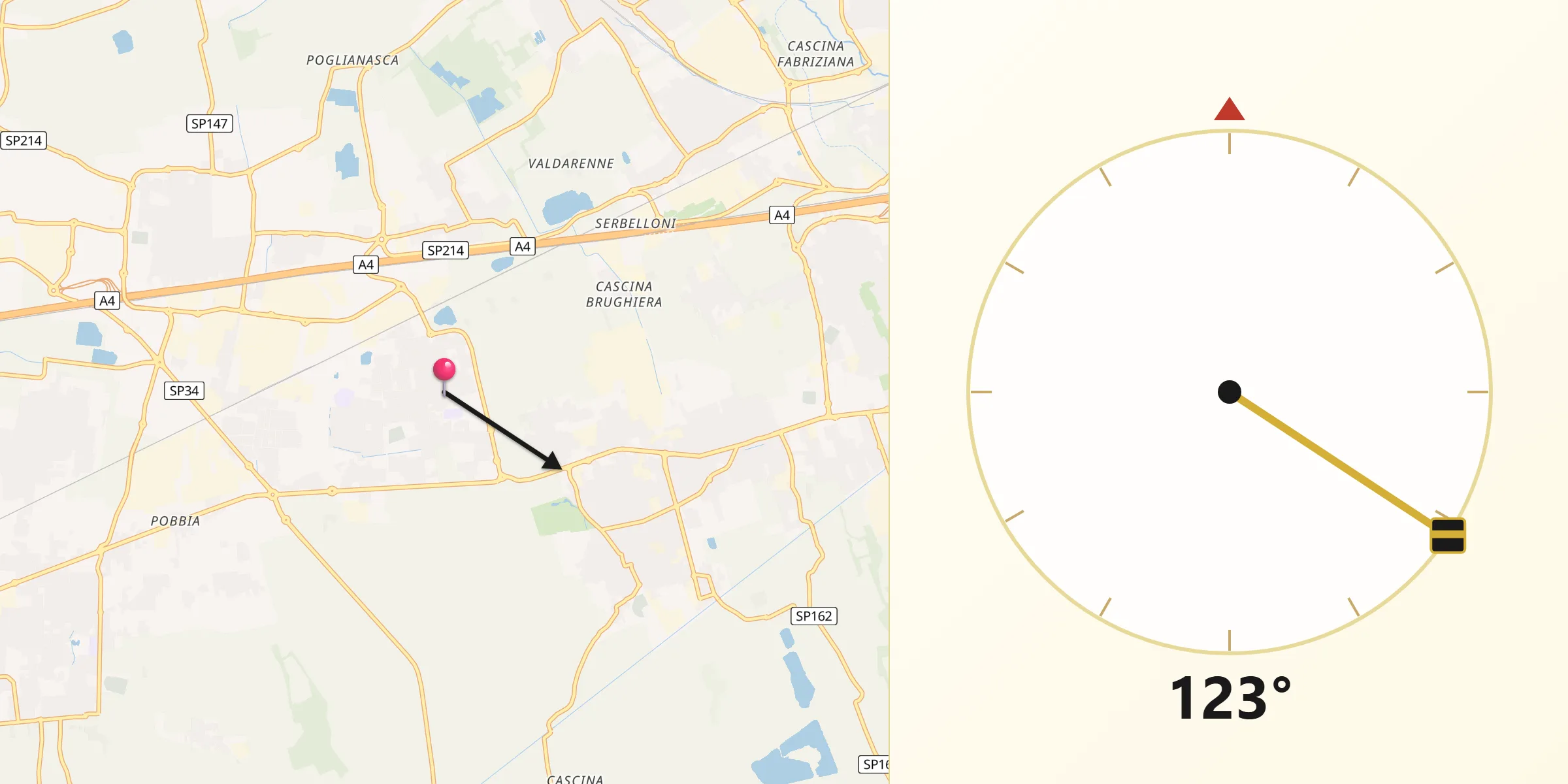 Direzione della Qibla da Sedriano