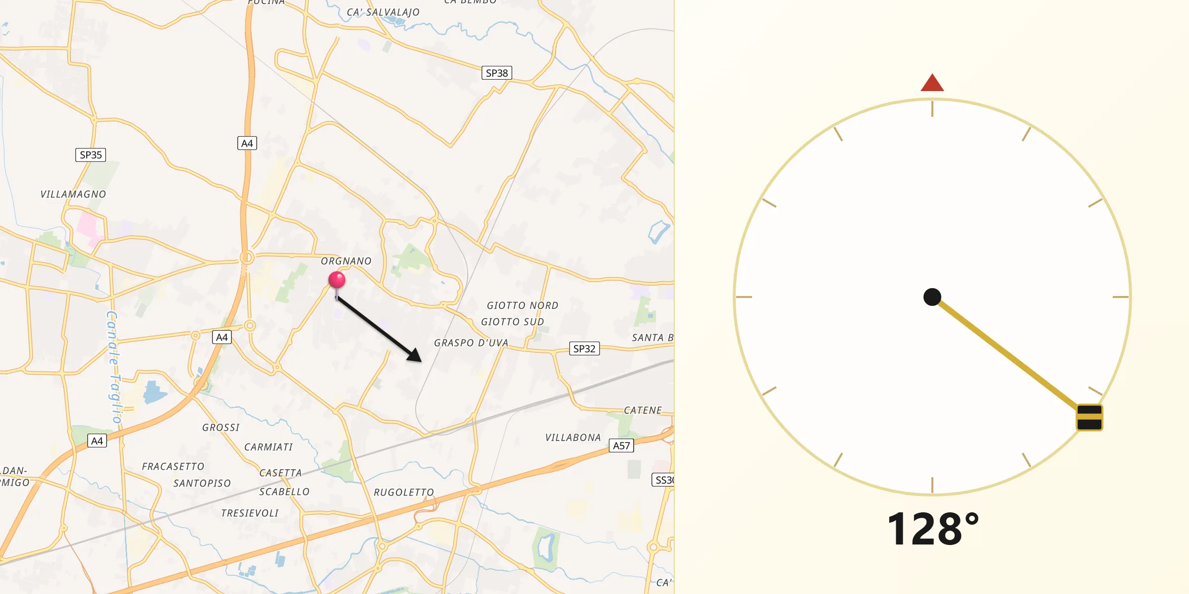Direzione della Qibla da Spinea