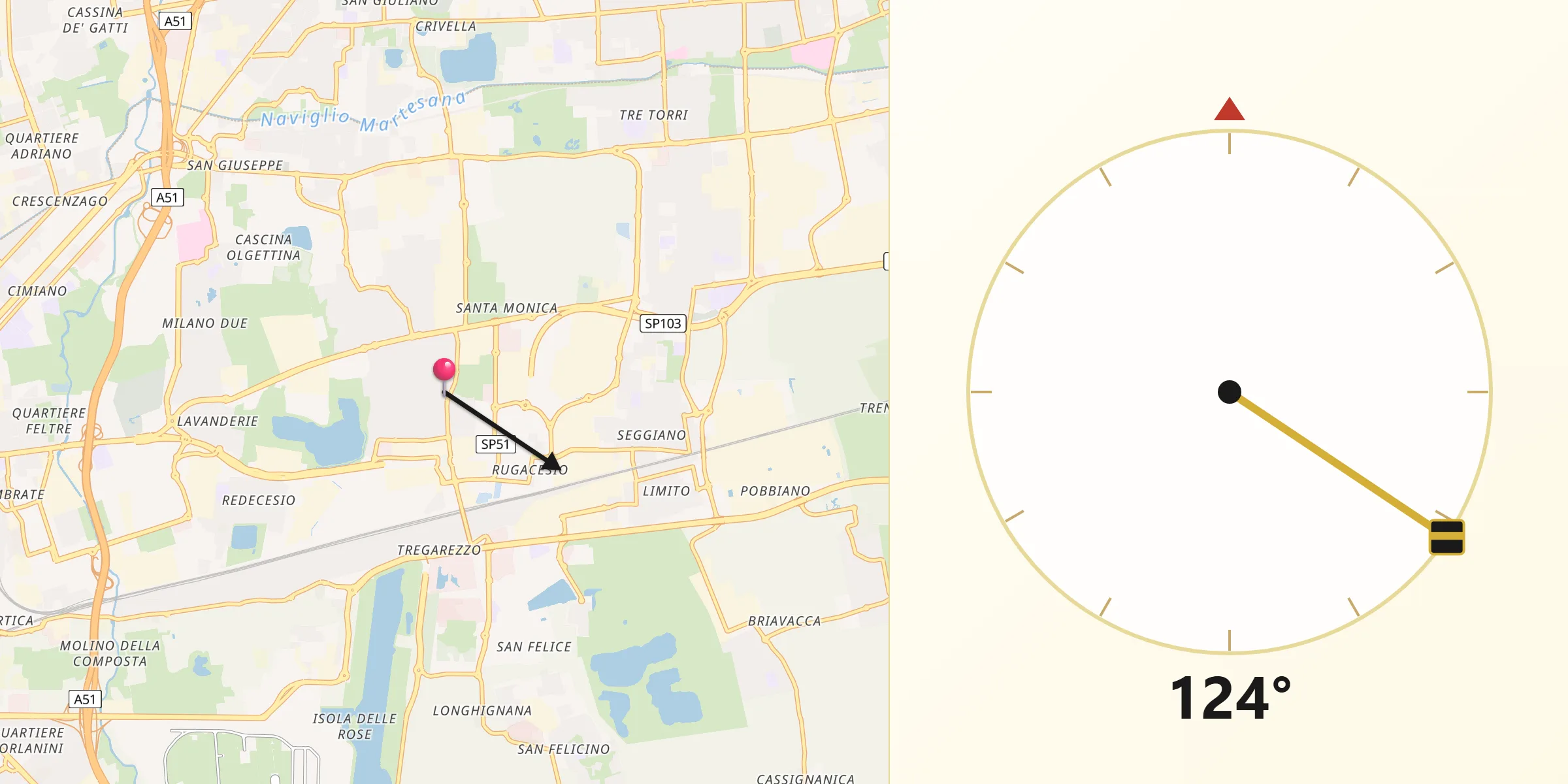 Direzione della Qibla da Segrate