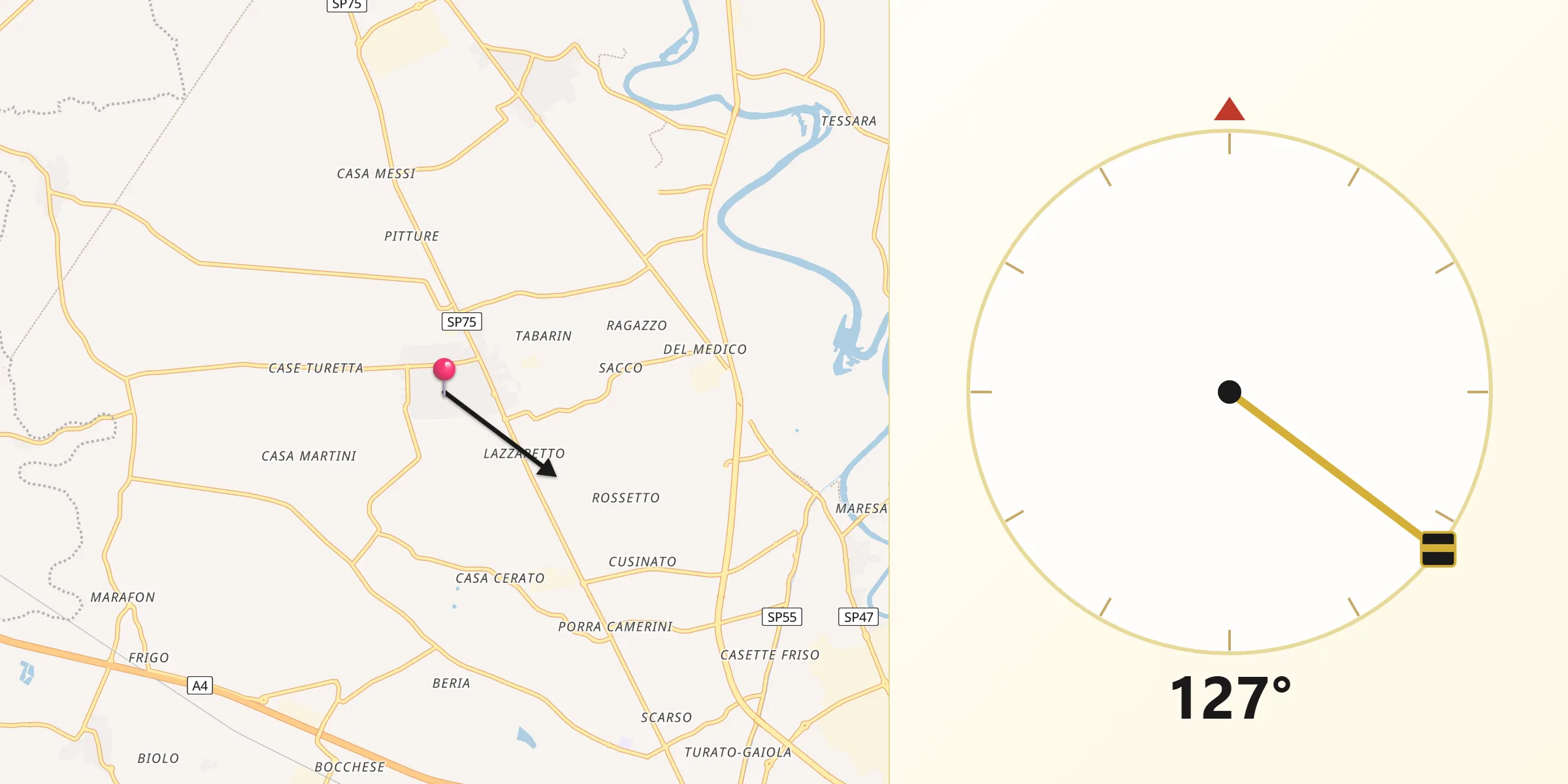 Direzione della Qibla da Villafranca Padovana