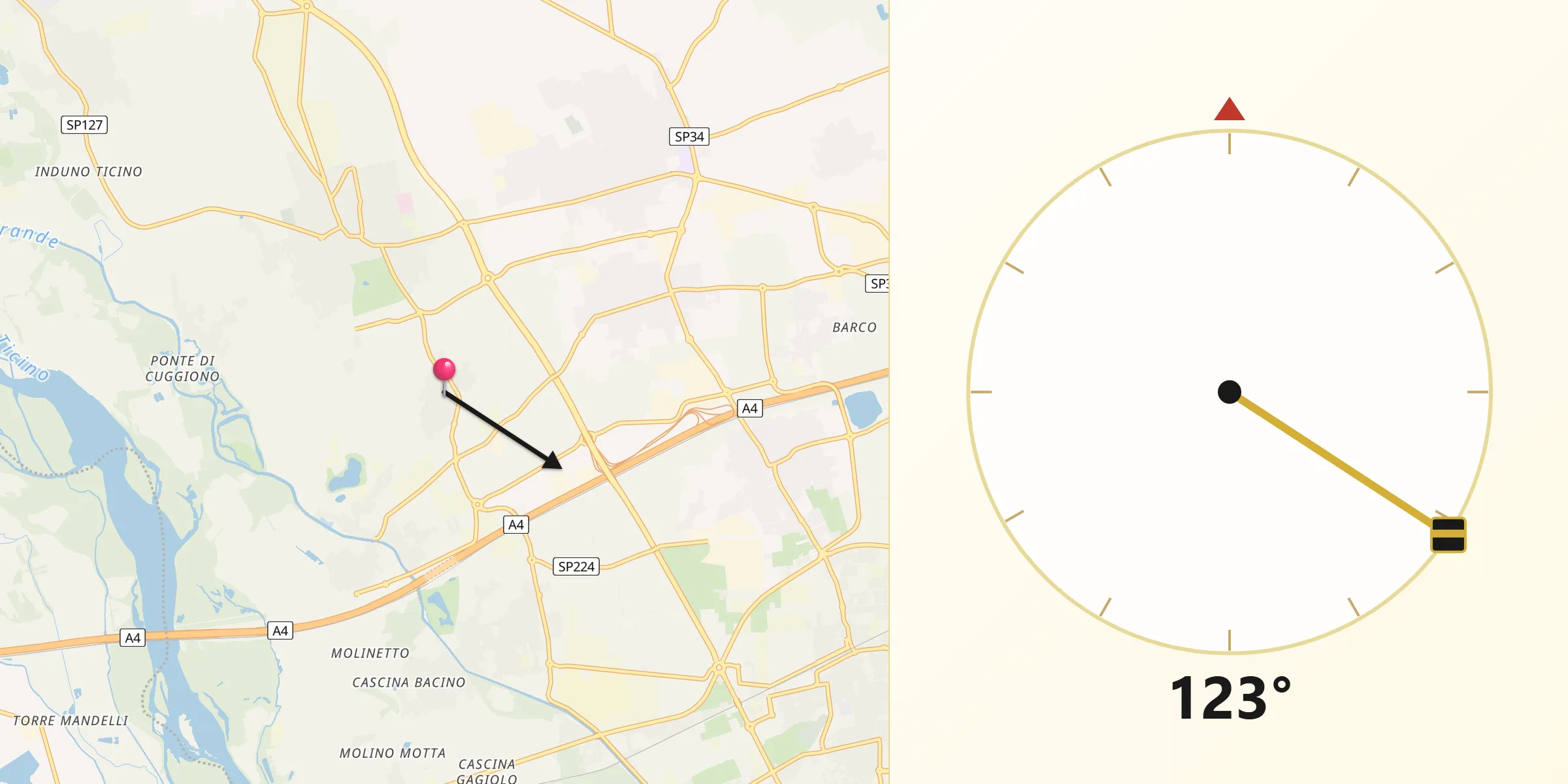 Direzione della Qibla da Casate