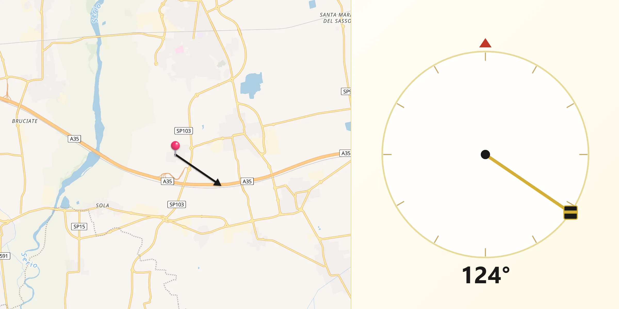 Direzione della Qibla da Fara Olivana