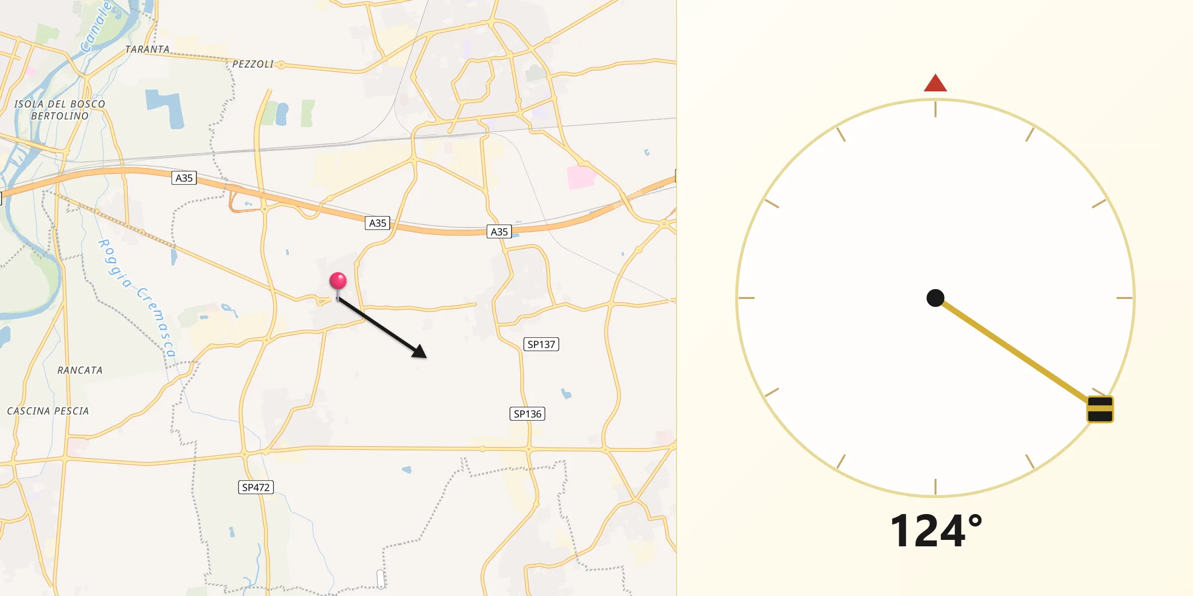 Direzione della Qibla da Casirate d'Adda