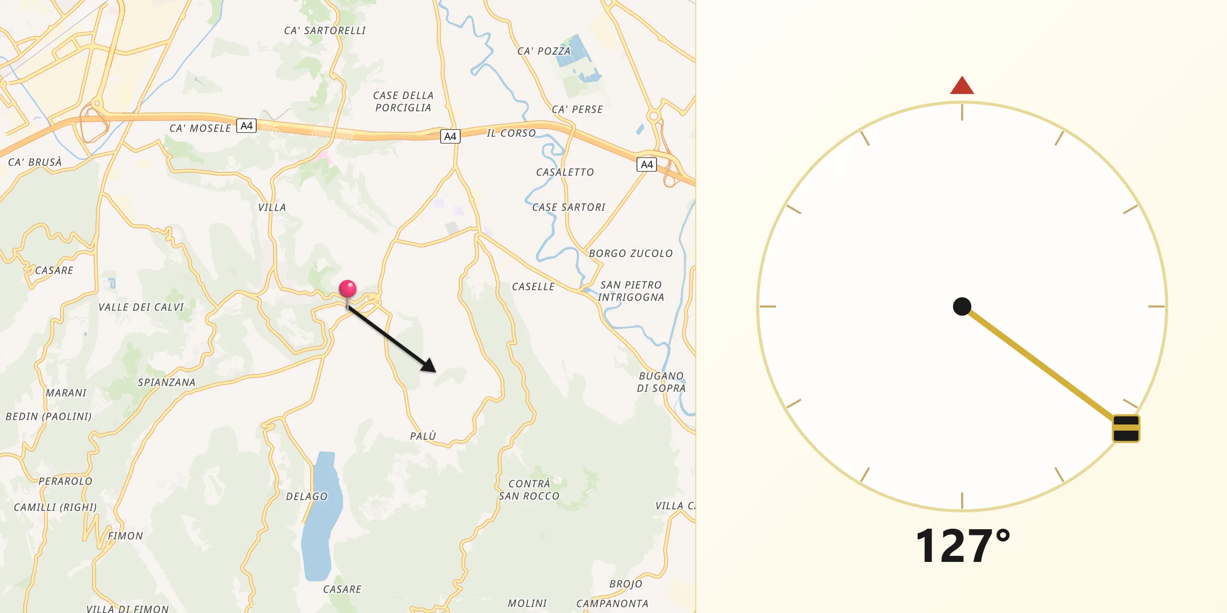 Direzione della Qibla da Arcugnano-Torri