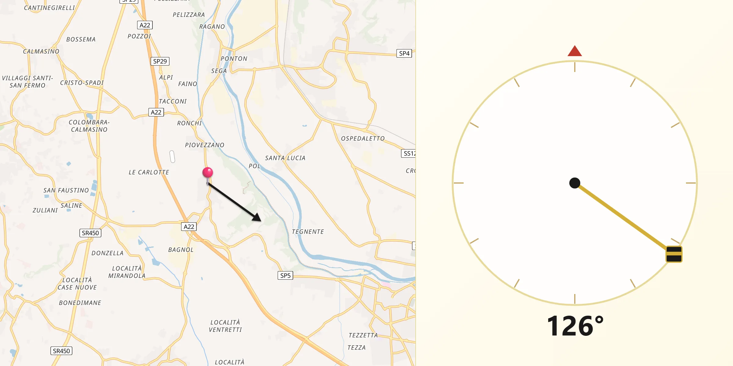 Direzione della Qibla da Pastrengo