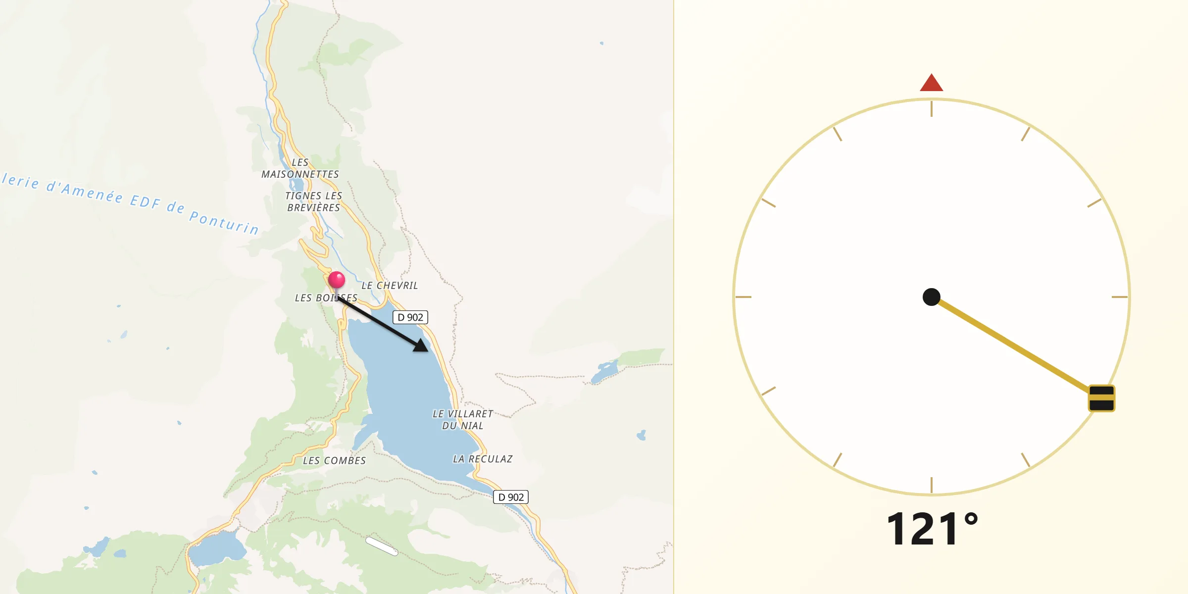 Direction vers la Qibla depuis Tignes