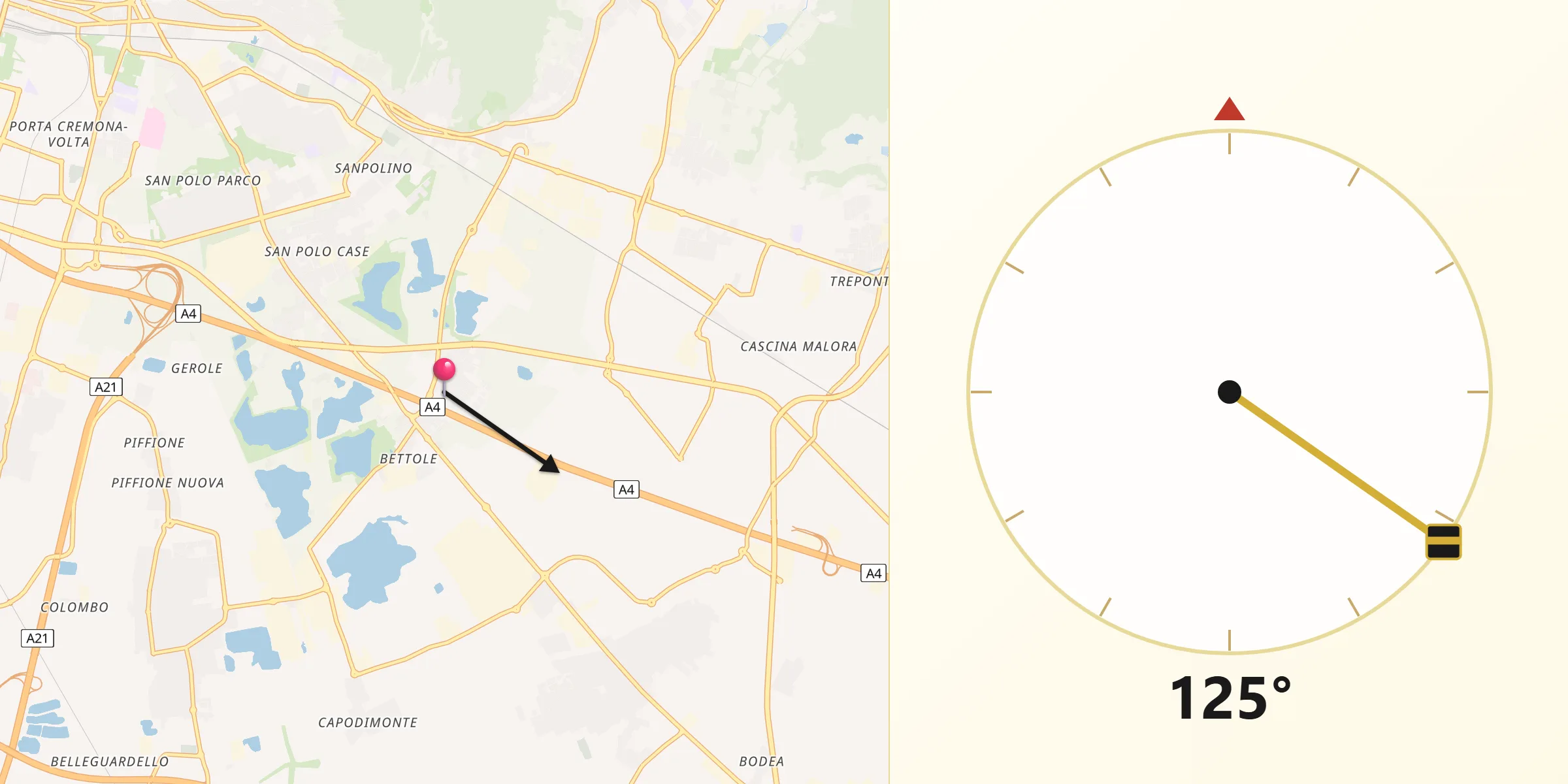 Direzione della Qibla da Buffalora-Bettole
