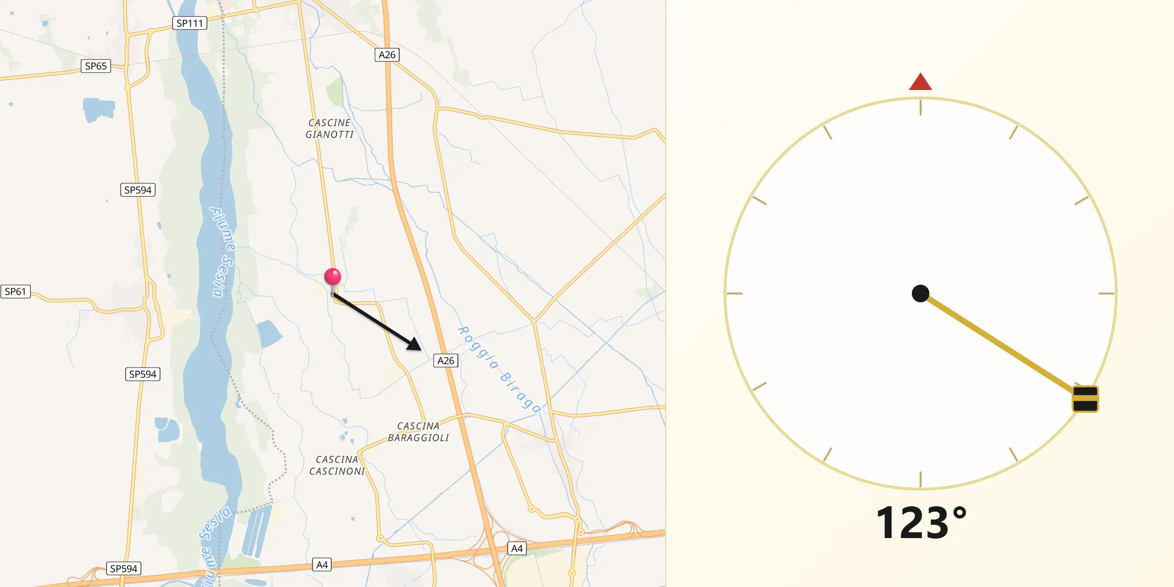Direzione della Qibla da Landiona