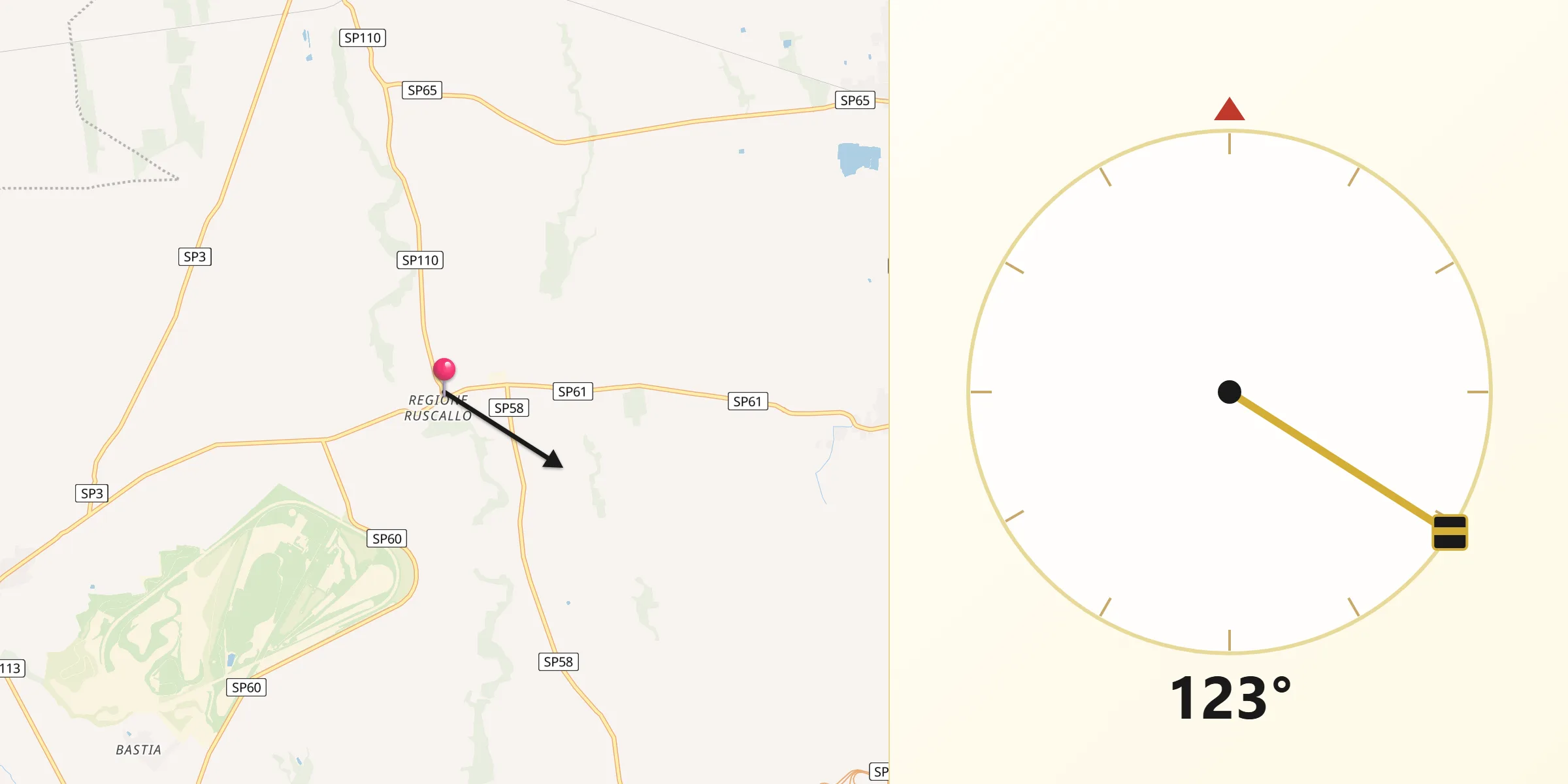 Direzione della Qibla da San Giacomo Vercellese