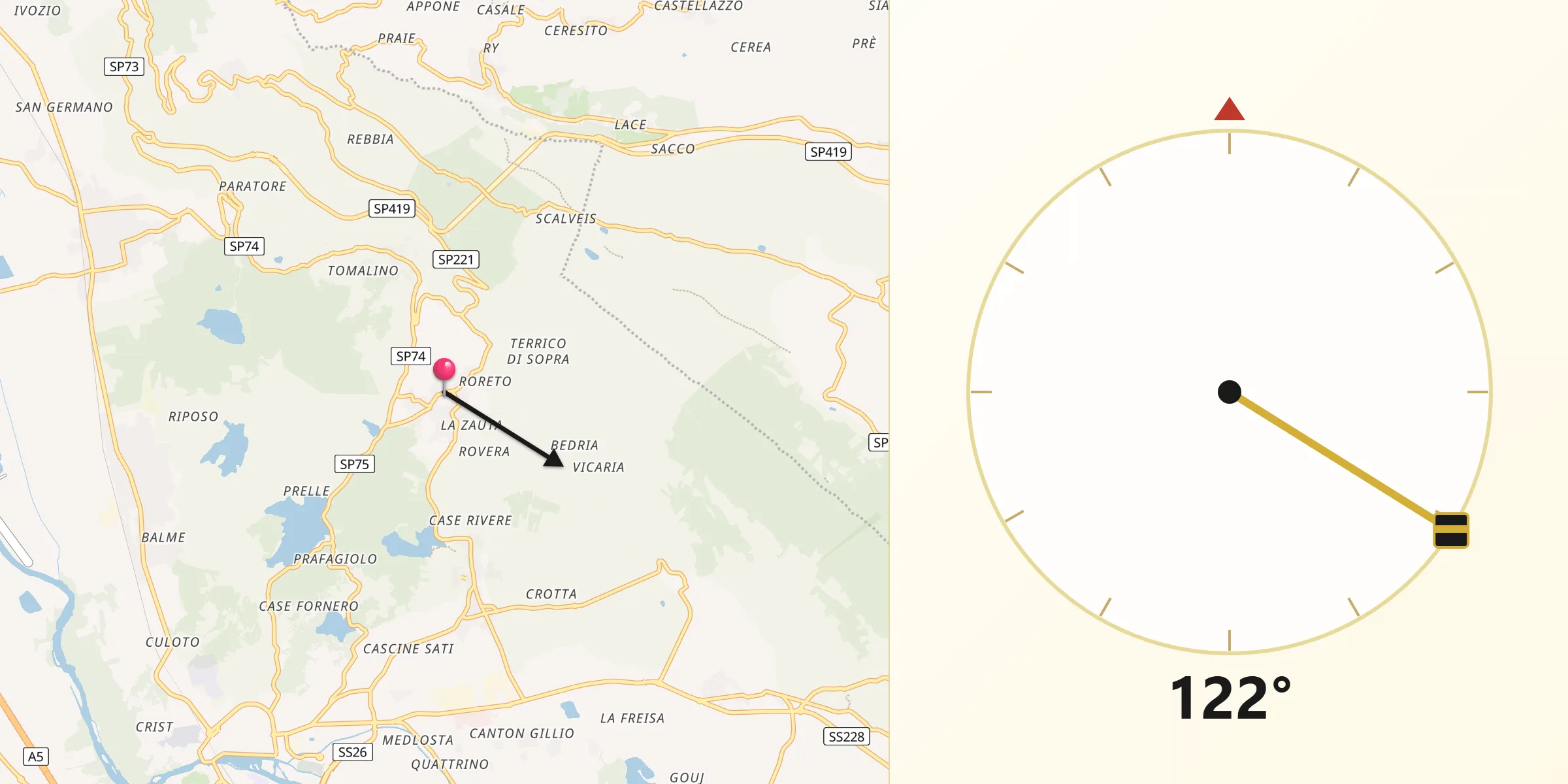 Direzione della Qibla da Chiaverano