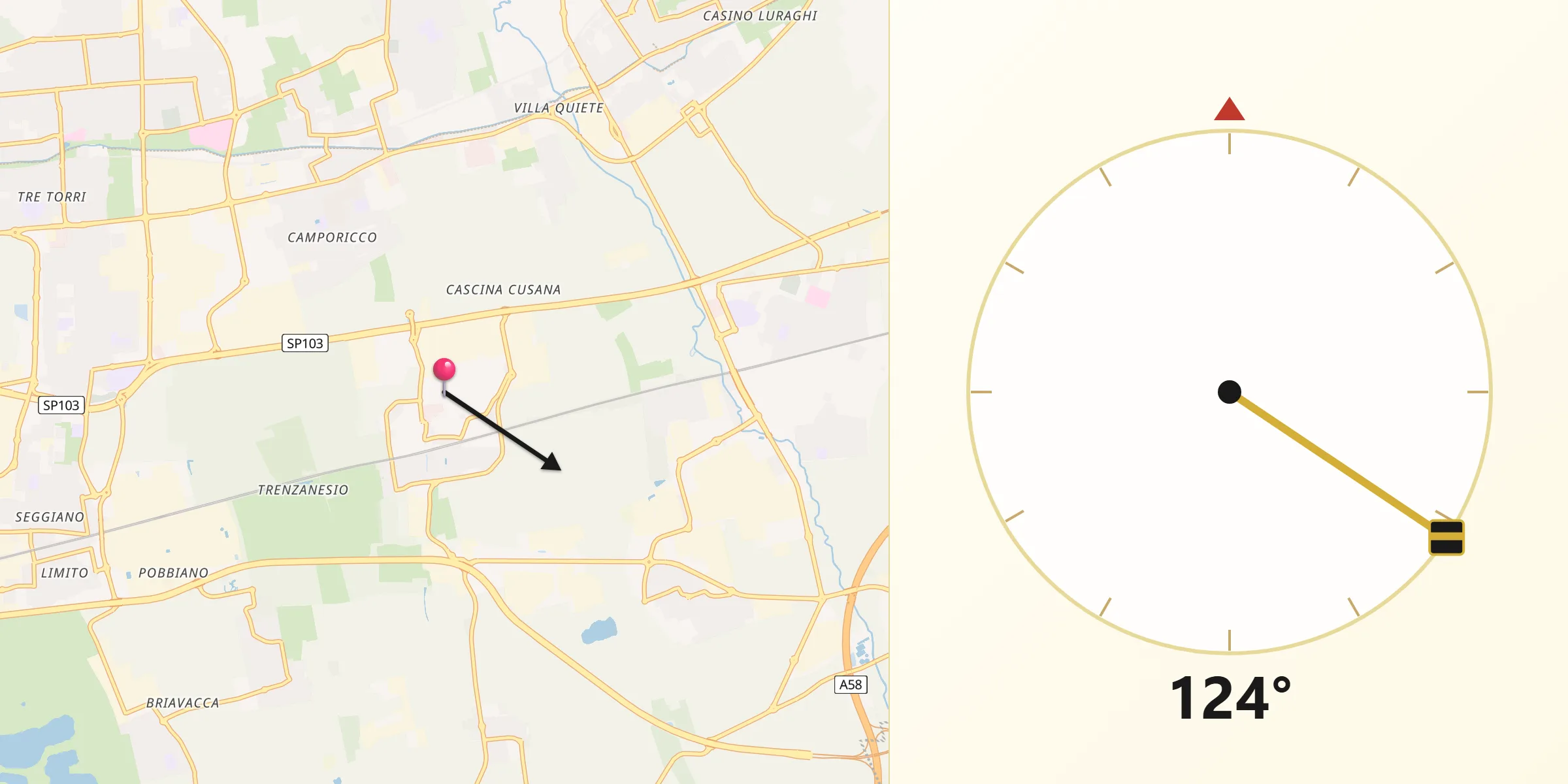Direzione della Qibla da Vignate