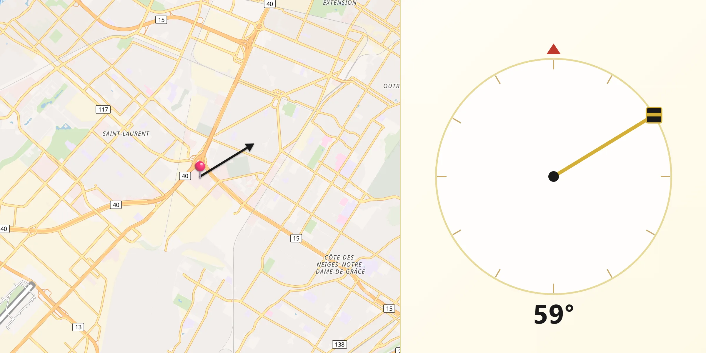 Qibla Direction from Saint-Laurent