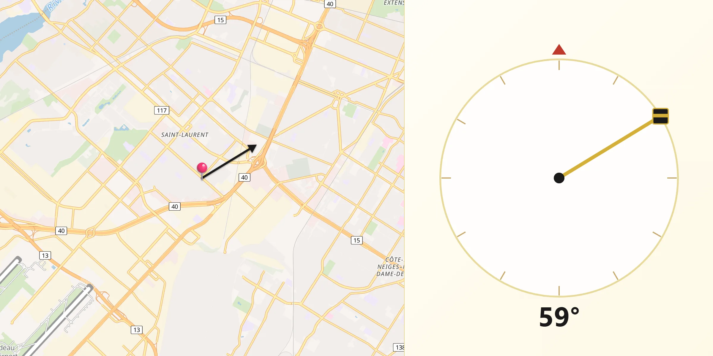 Direction vers la Qibla depuis Montréal