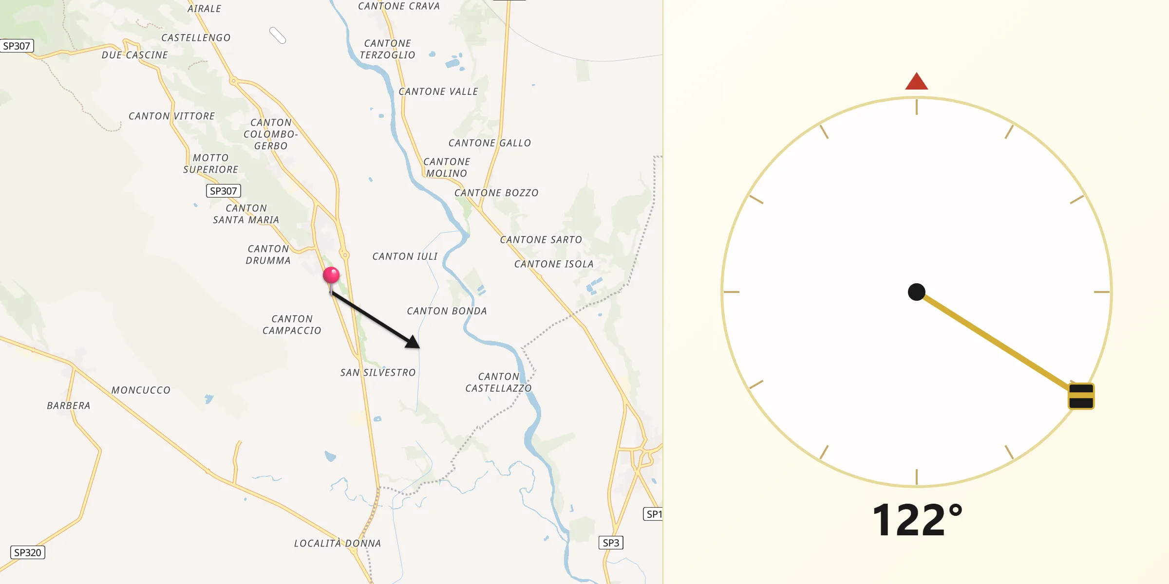 Direzione della Qibla da Mottalciata
