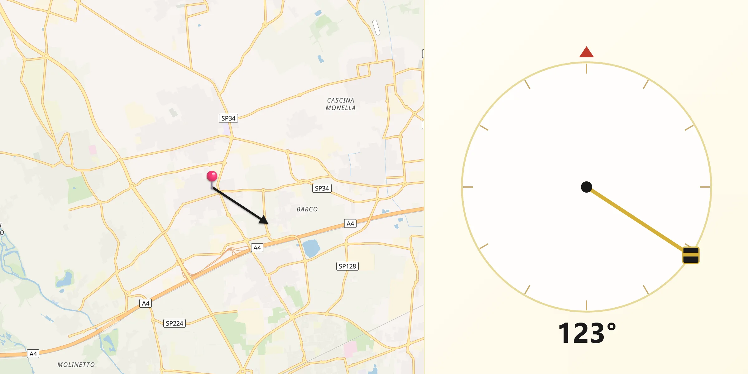Direzione della Qibla da Mesero