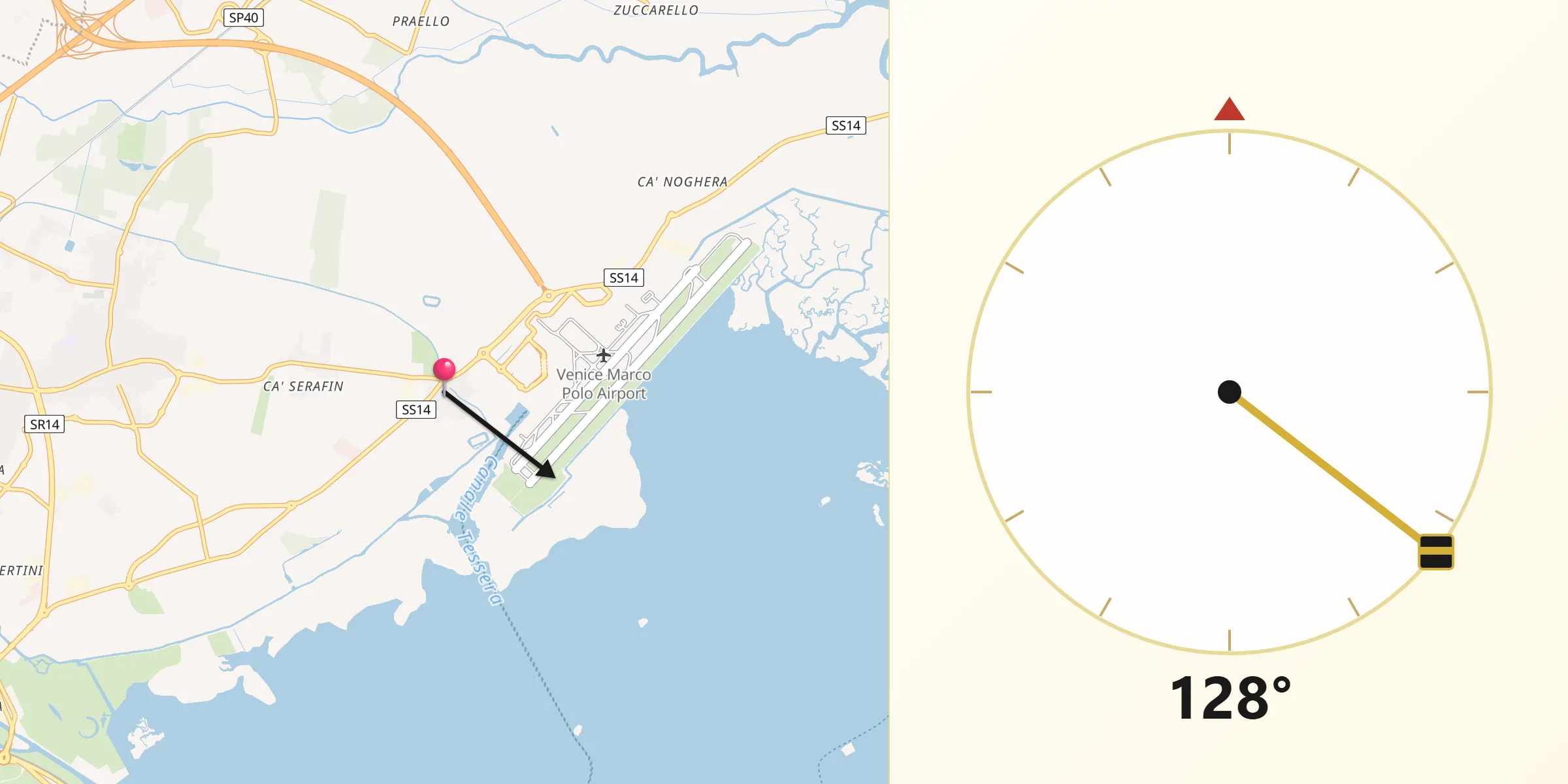 Direzione della Qibla da Tessera