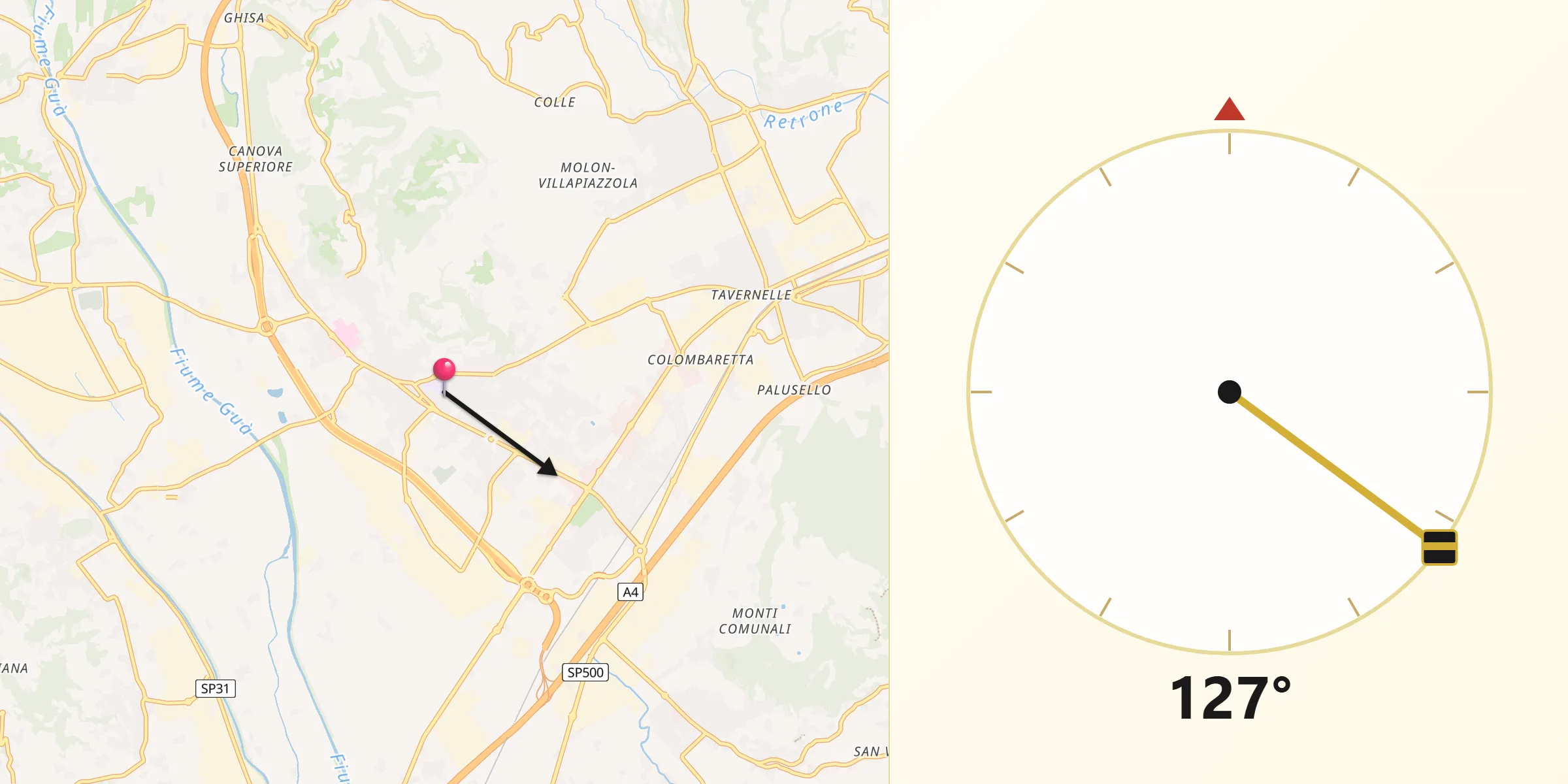 Direzione della Qibla da Montecchio Maggiore