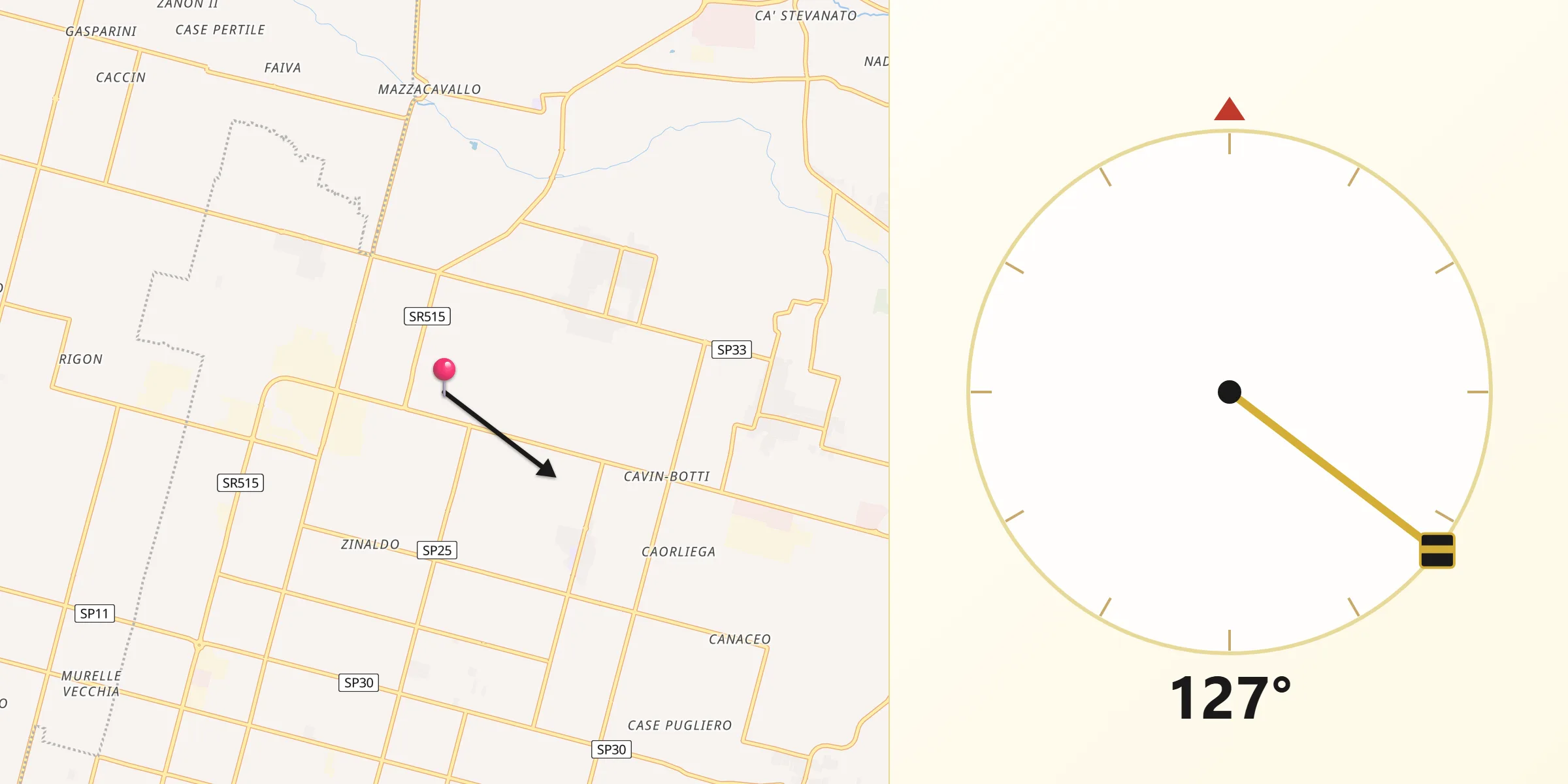 Direzione della Qibla da Santa Maria di Sala