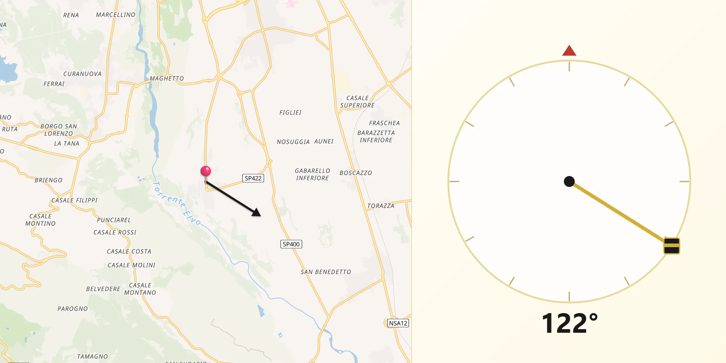 Direzione della Qibla da Borriana