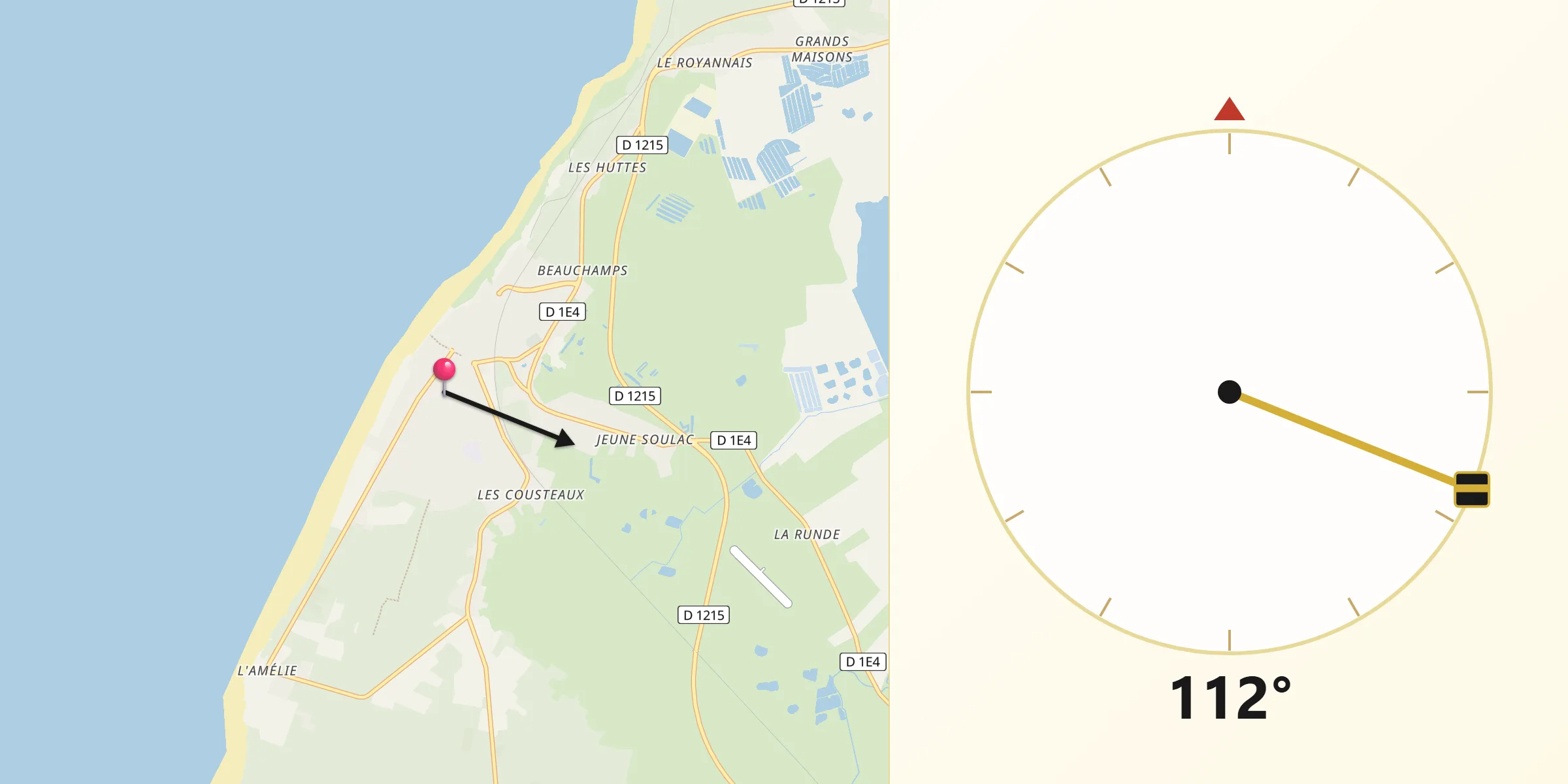 Direction vers la Qibla depuis Soulac-sur-Mer