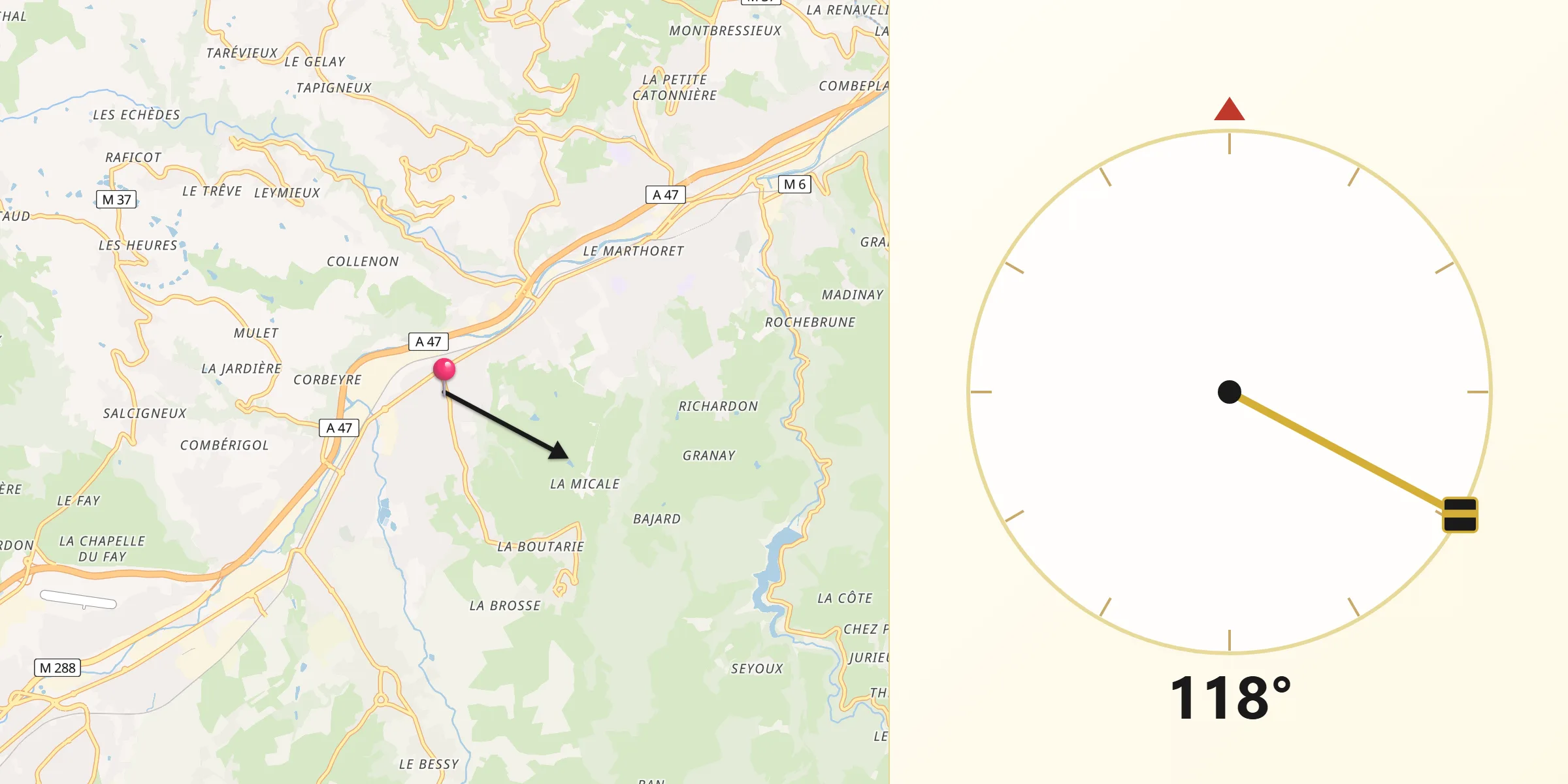 Direction vers la Qibla depuis Lorette