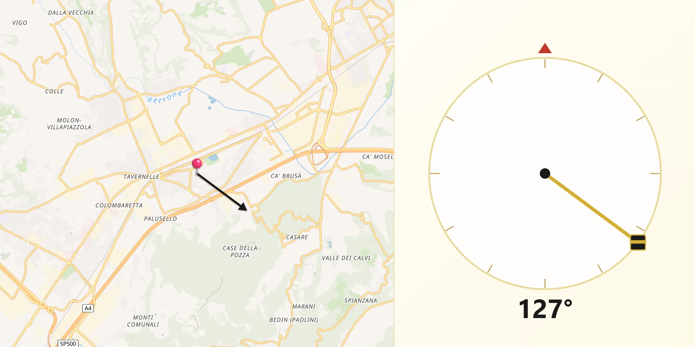 Direzione della Qibla da Altavilla Vicentina