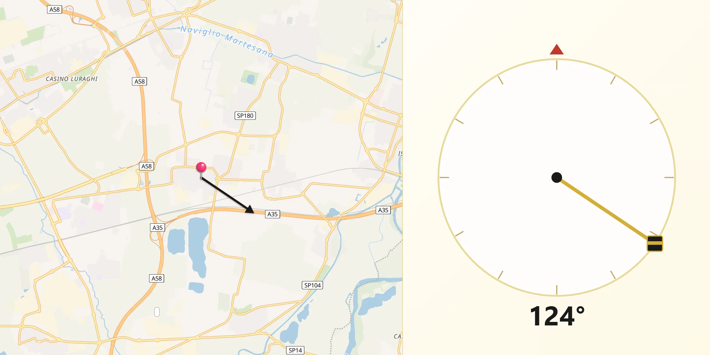 Direzione della Qibla da Pozzuolo Martesana