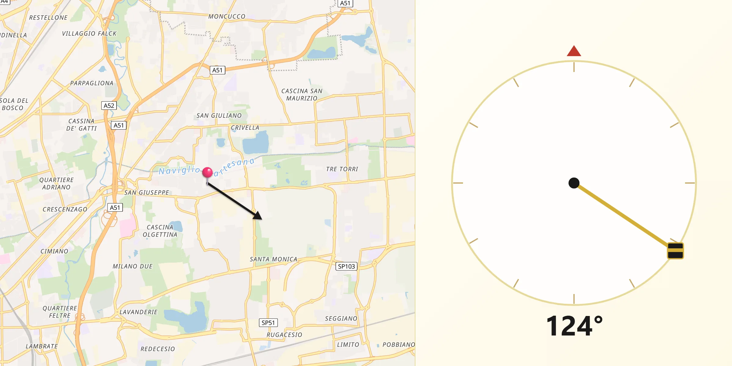Direzione della Qibla da Vimodrone