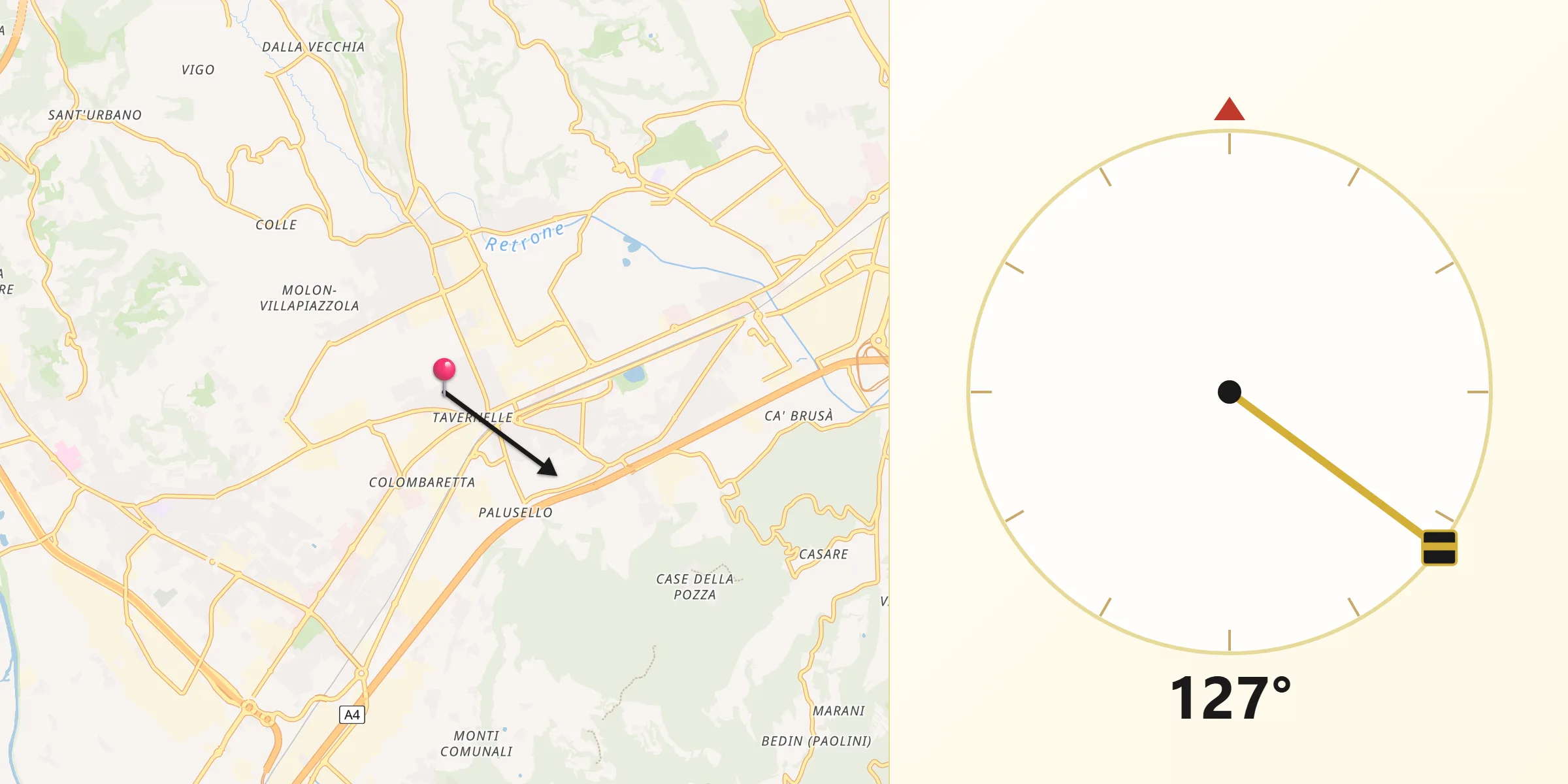 Direzione della Qibla da Tavernelle