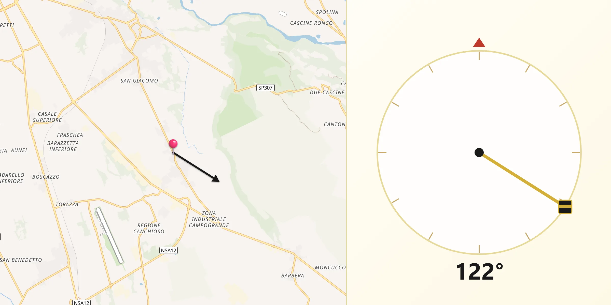 Direzione della Qibla da Benna
