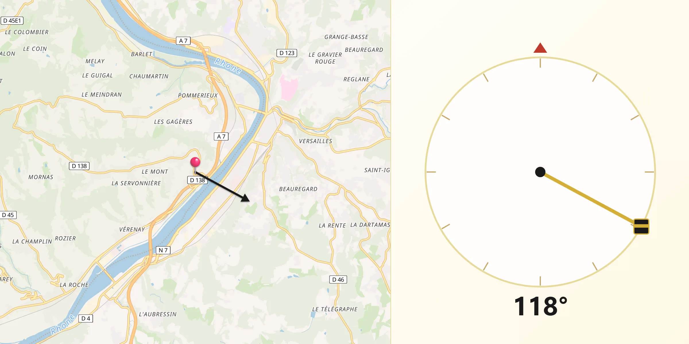 Direction vers la Qibla depuis Saint-Cyr-sur-le-Rhône