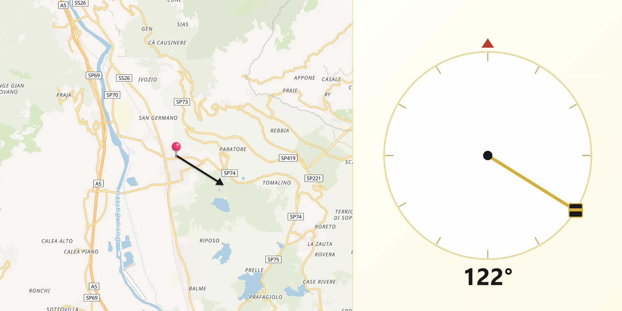Direzione della Qibla da Borgofranco d'Ivrea
