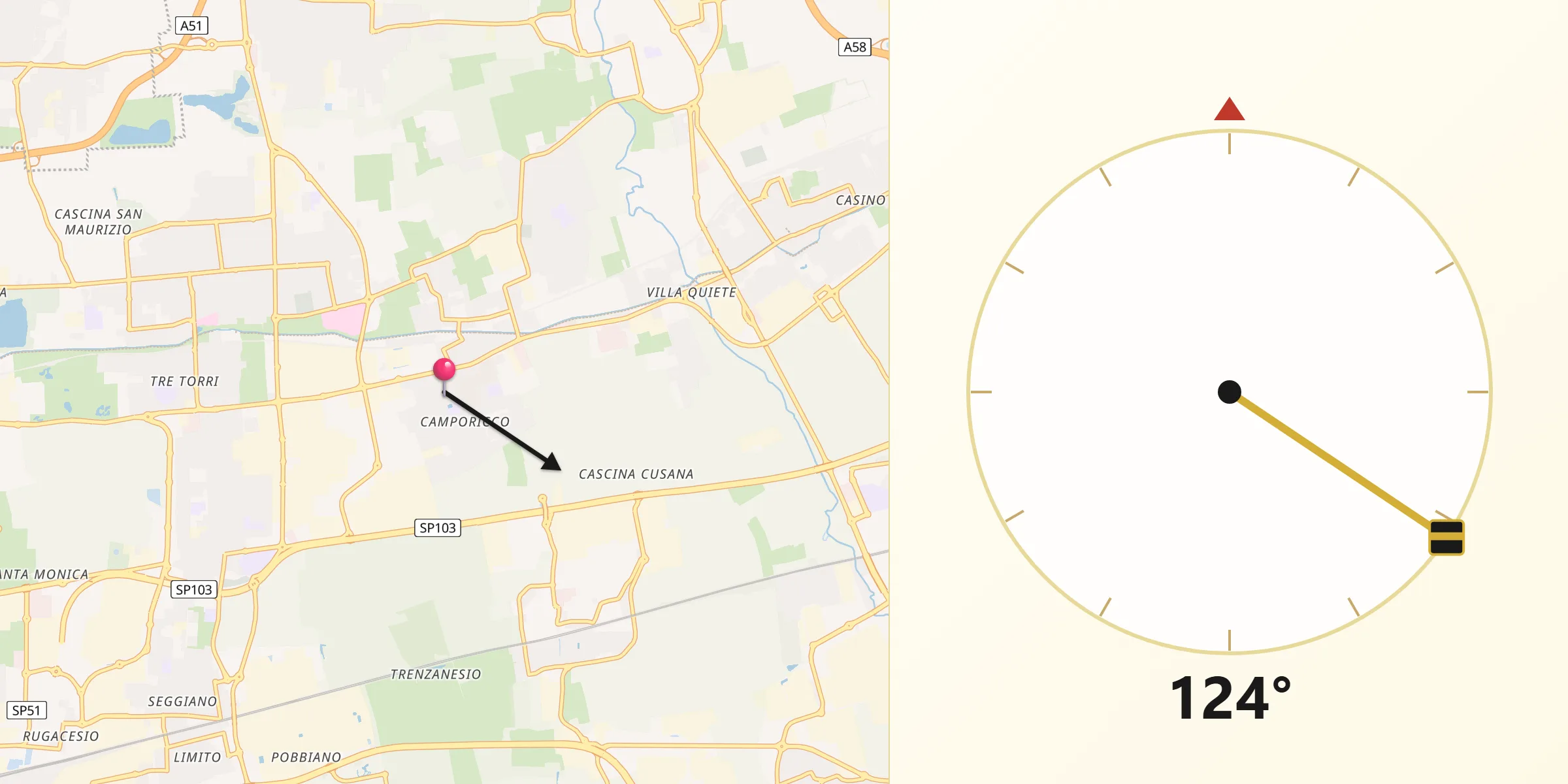 Direzione della Qibla da Cassina de' Pecchi